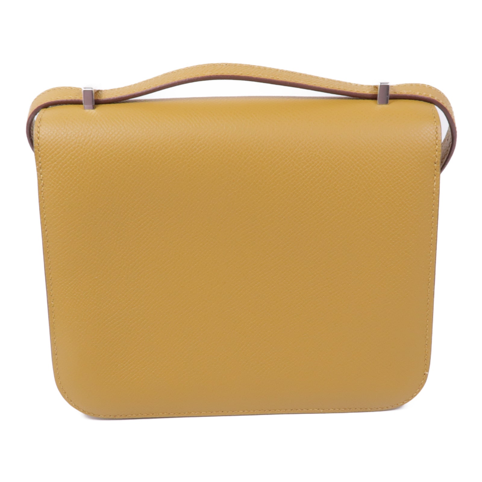 HERMES Epsom皮革Constance Mini銀扣肩背袋Sesame/Noir