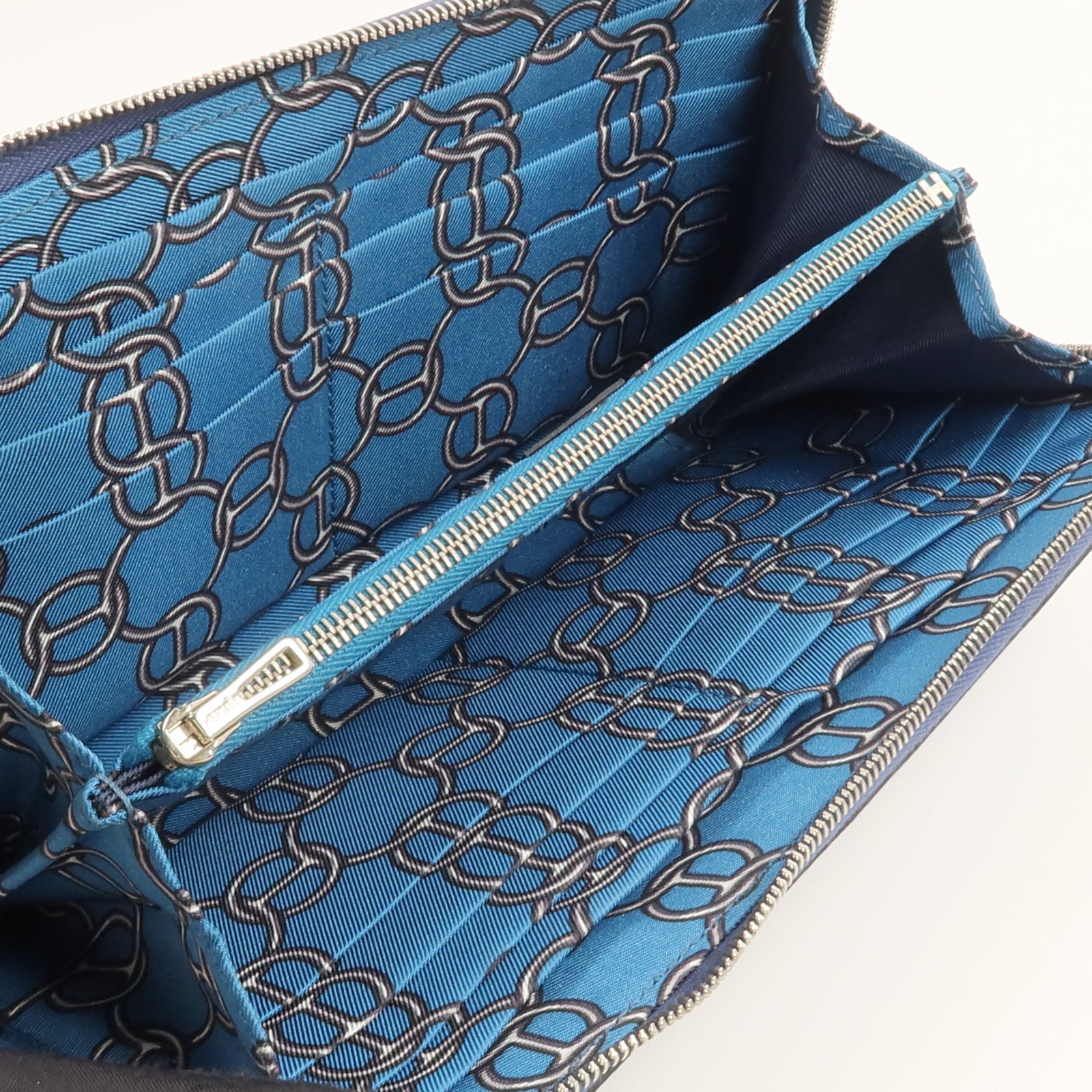 HERMES Epsom皮革Silk In Long Wallet長錢包Bleu Saphir