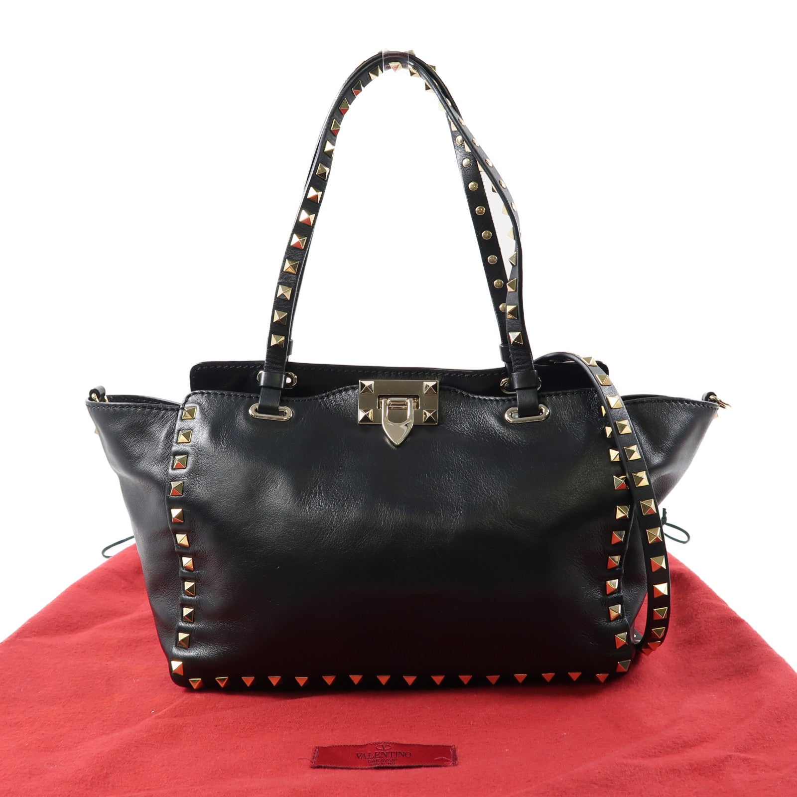 Valentino 牛皮皮革2 Way Shoulder金扣手挽肩背兩用袋黑色