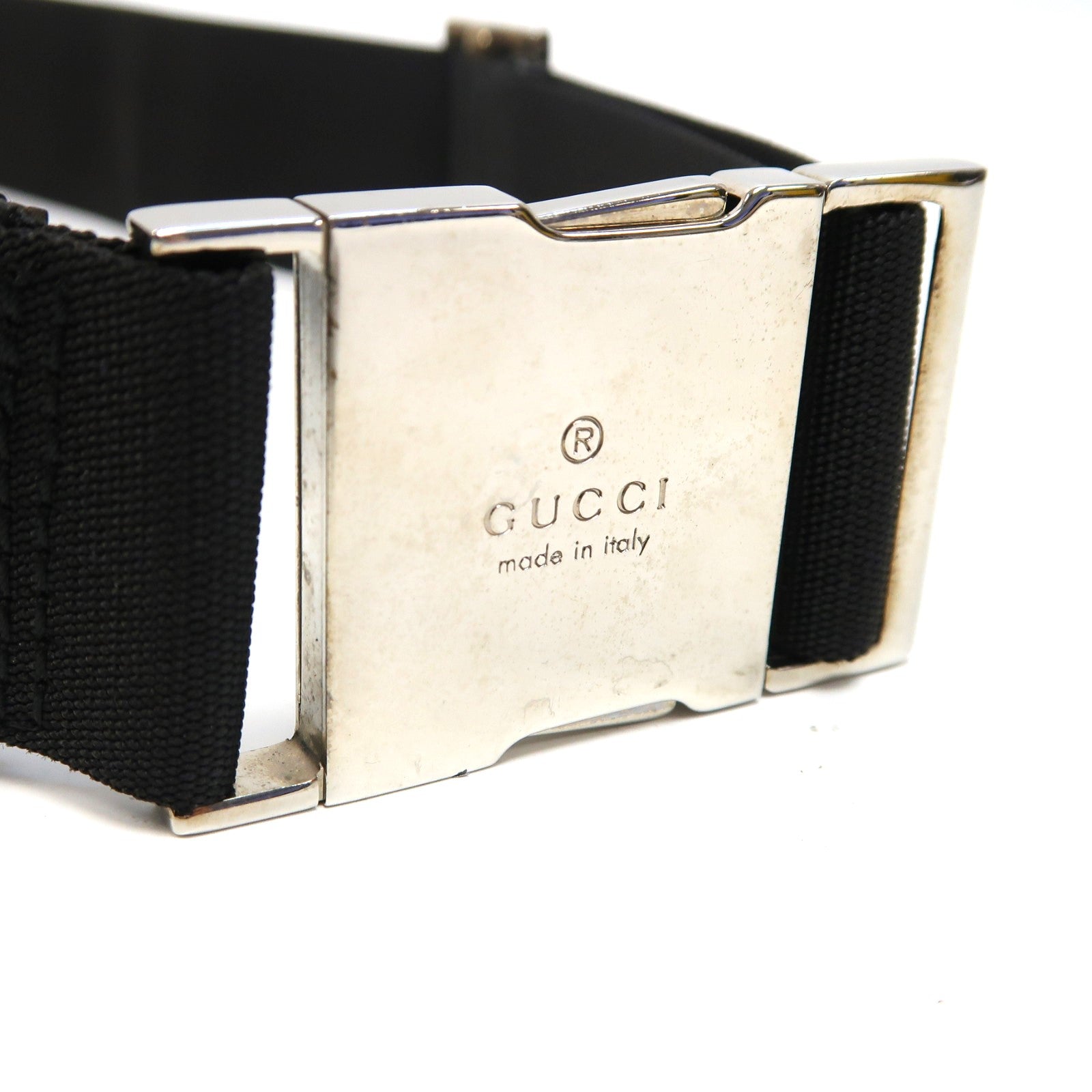 GUCCI 帆布/皮革Waist Bag銀扣腰包深藍色/黑色