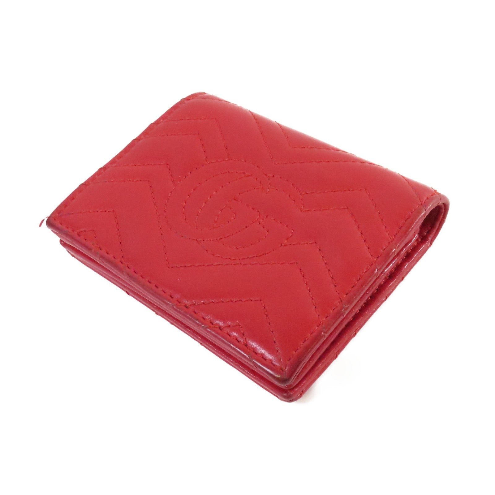 GUCCI 【激減優惠】牛皮皮革GG Marmont bi-fold Mini Wallet金扣短錢包紅色