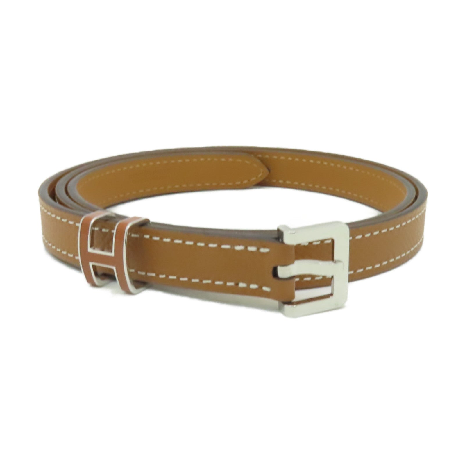 HERMES 【激減優惠】Epsom皮革Pop H Belt銀扣皮帶啡色
