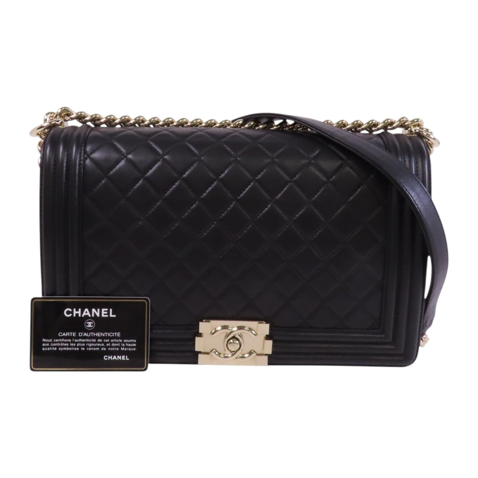 CHANEL 羊皮皮革Boy Chanel 28金扣鏈帶肩背袋