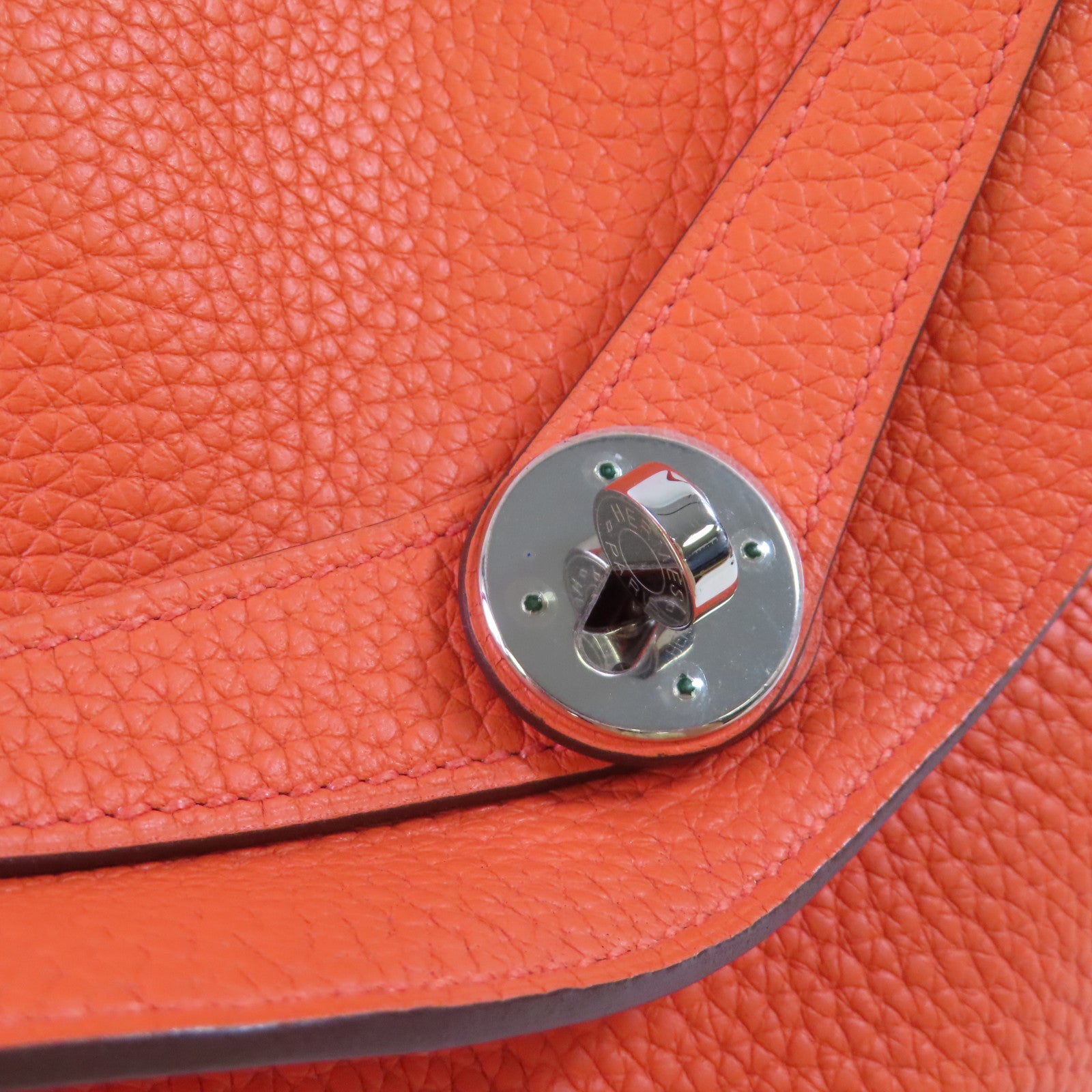 HERMES Clemence皮革Lindy 30 Shoulder Bag銀扣肩背袋8V Orange Poppy/罌粟花橘色