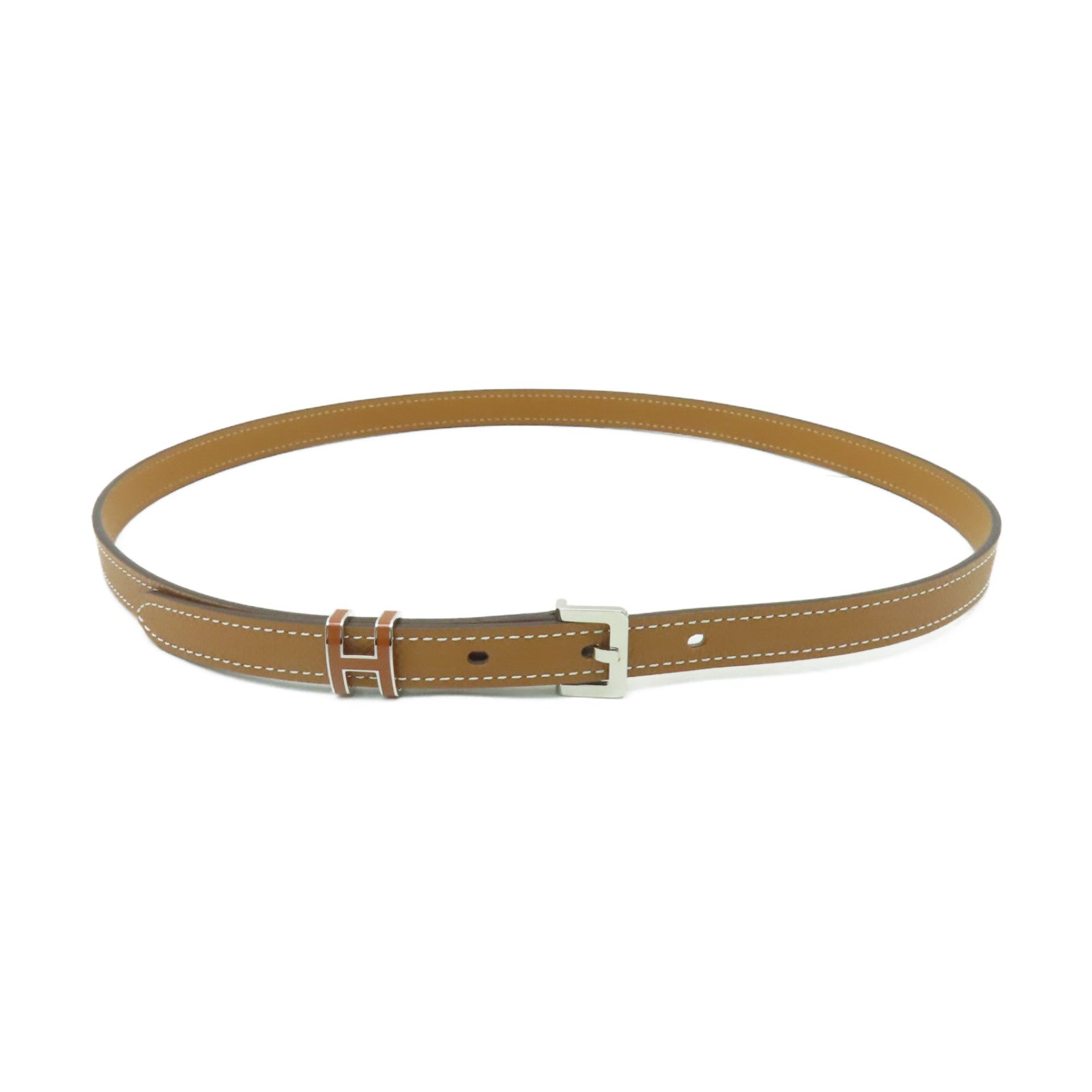 HERMES 【激減優惠】Epsom皮革Pop H Belt銀扣皮帶啡色