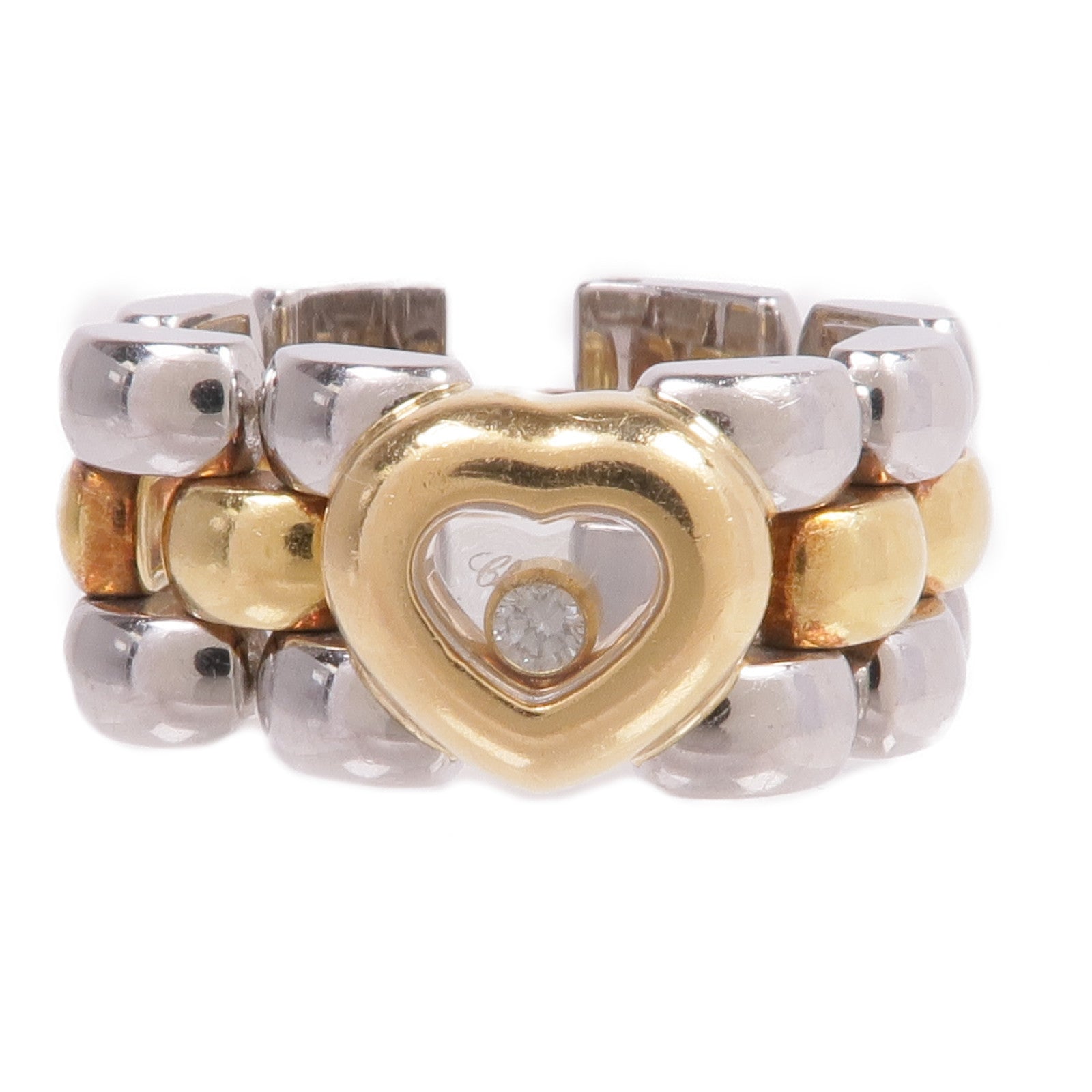 Chopard 18K黃金/不鏽鋼Happy Diamond Ring鑽石戒指US#7