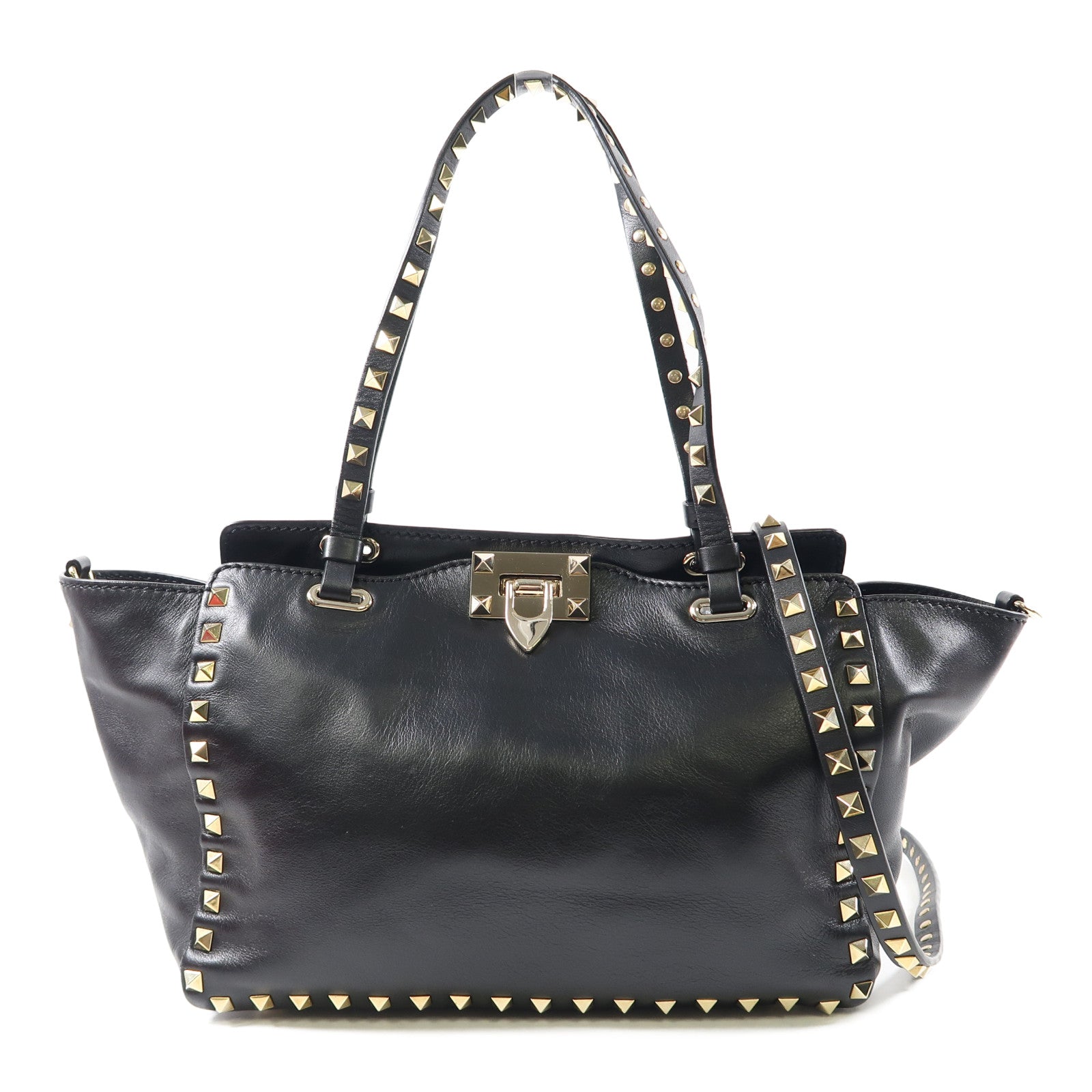 Valentino 牛皮皮革2 Way Shoulder金扣手挽肩背兩用袋黑色