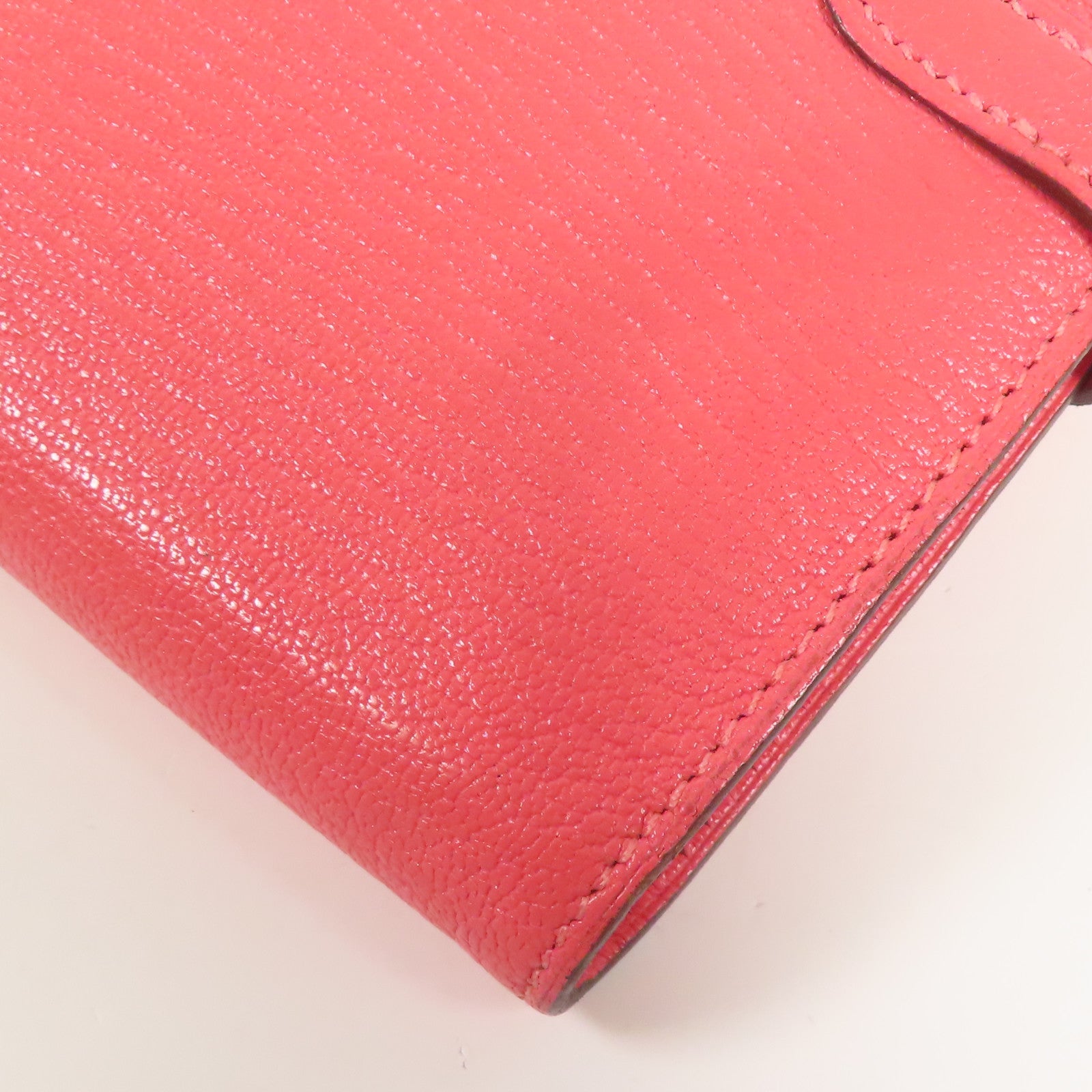 HERMES Chevre皮革Kelly Wallet銀扣長錢包Rose Lipstick