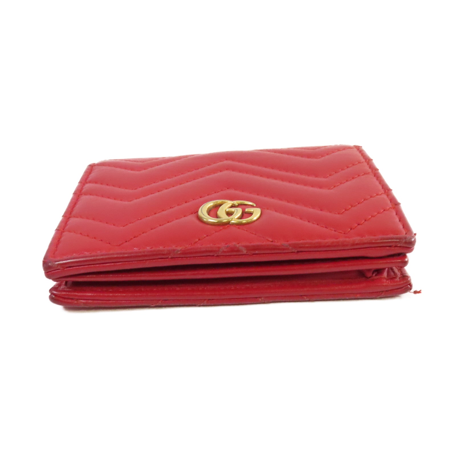 GUCCI 【激減優惠】牛皮皮革GG Marmont bi-fold Mini Wallet金扣短錢包紅色