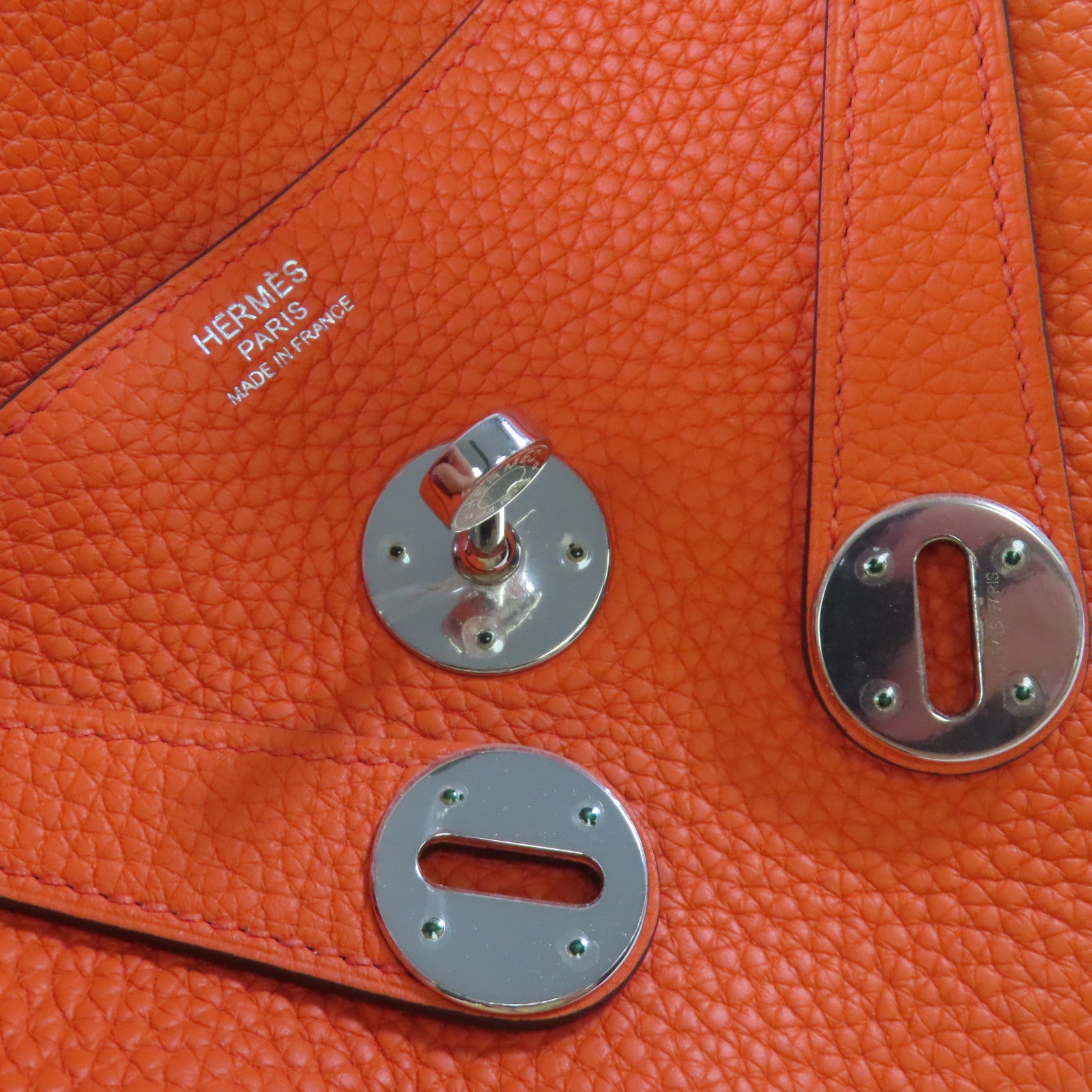 HERMES Clemence皮革Lindy 30 Shoulder Bag銀扣肩背袋8V Orange Poppy/罌粟花橘色