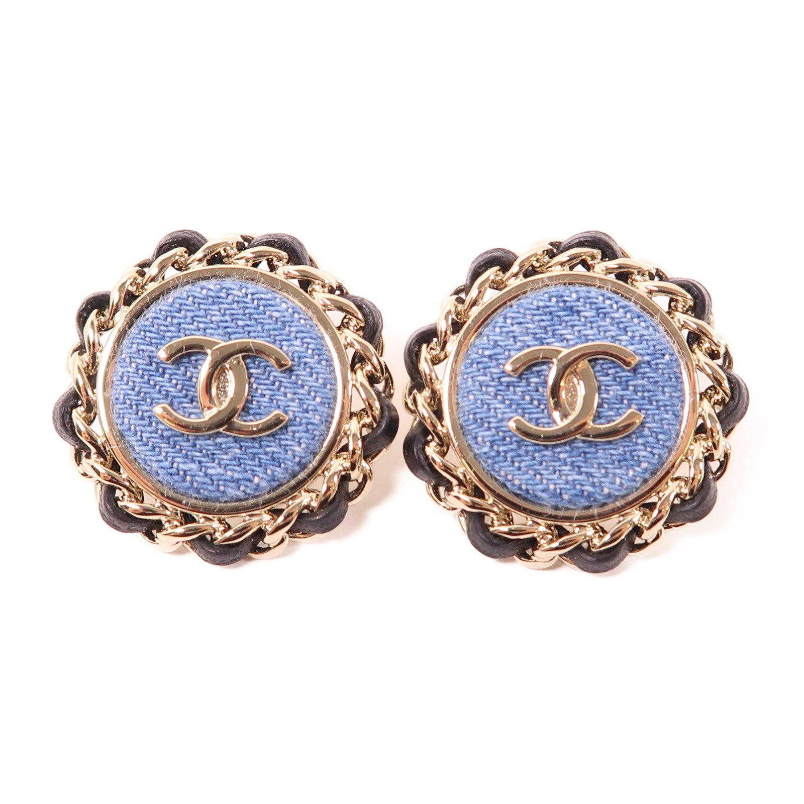 CHANEL 牛仔布/金屬Earrings耳環