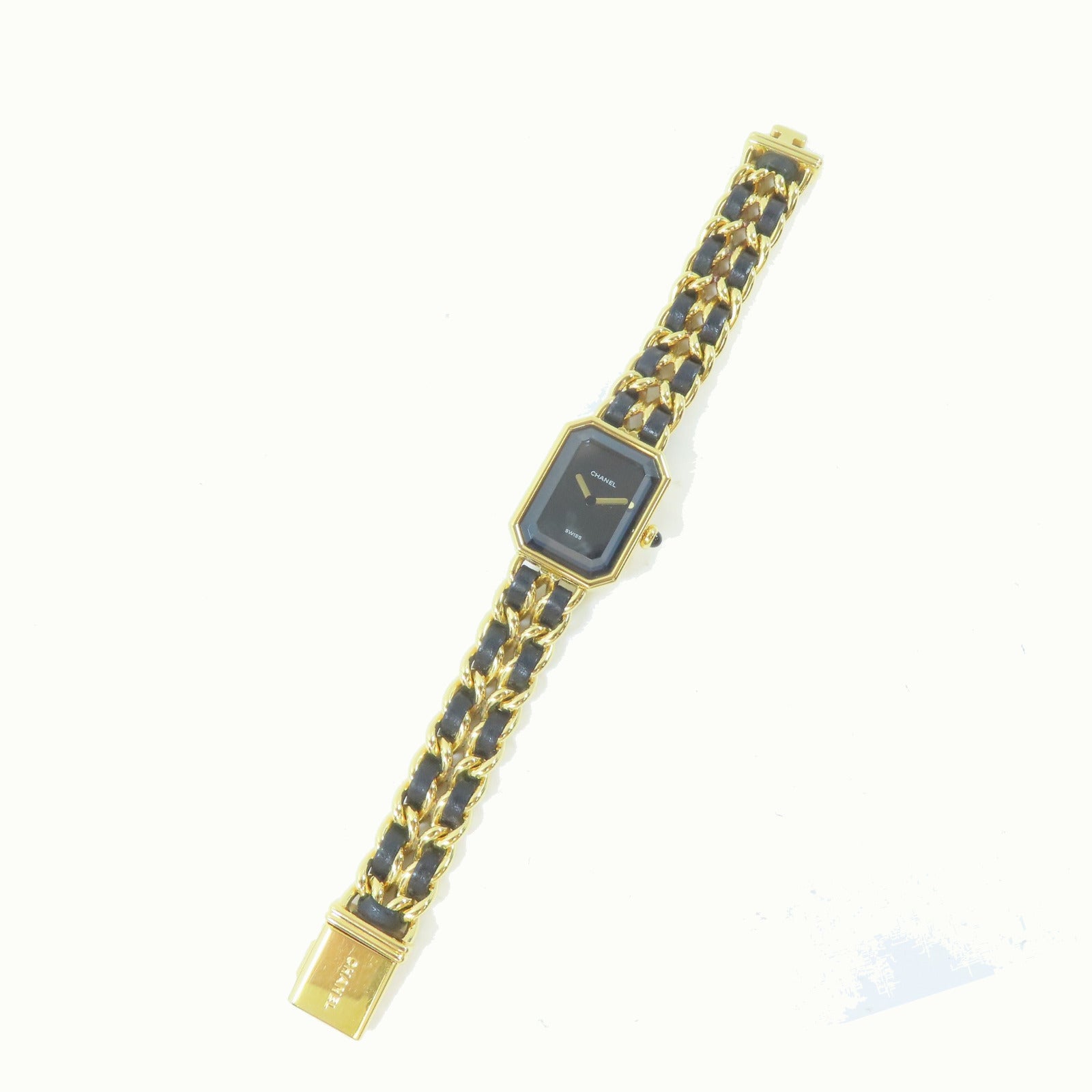CHANEL Premiere M鍍金/皮革手錶石英機芯黑色#15cm