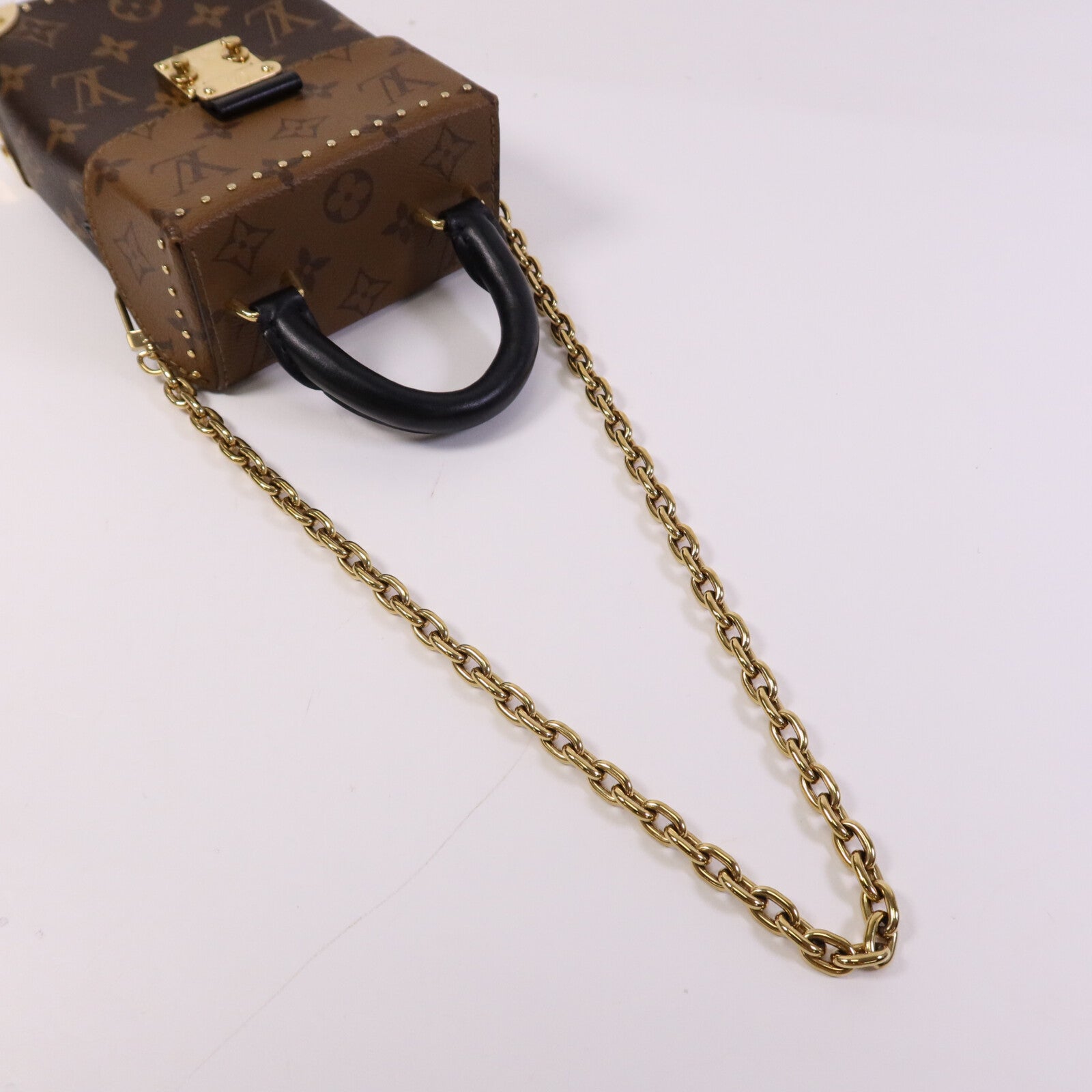 LOUIS VUITTON Monogram/Monogram Reverse Camera Box金扣鏈帶手挽肩背兩用袋