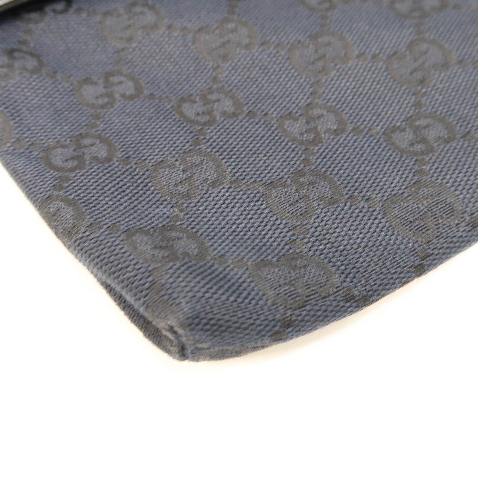 GUCCI 帆布/皮革Waist Bag銀扣腰包深藍色/黑色