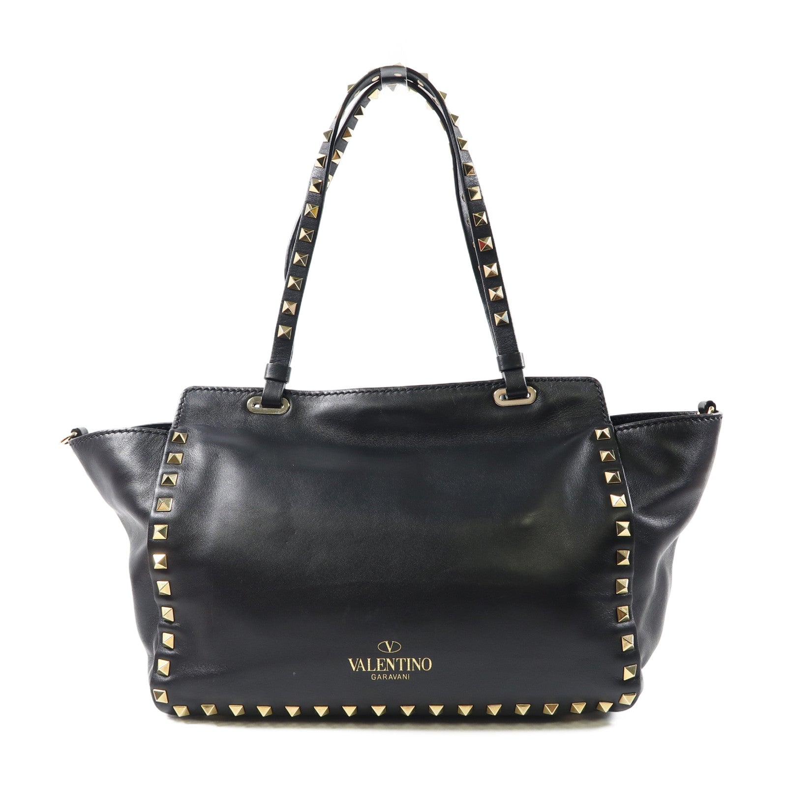 Valentino 牛皮皮革2 Way Shoulder金扣手挽肩背兩用袋黑色