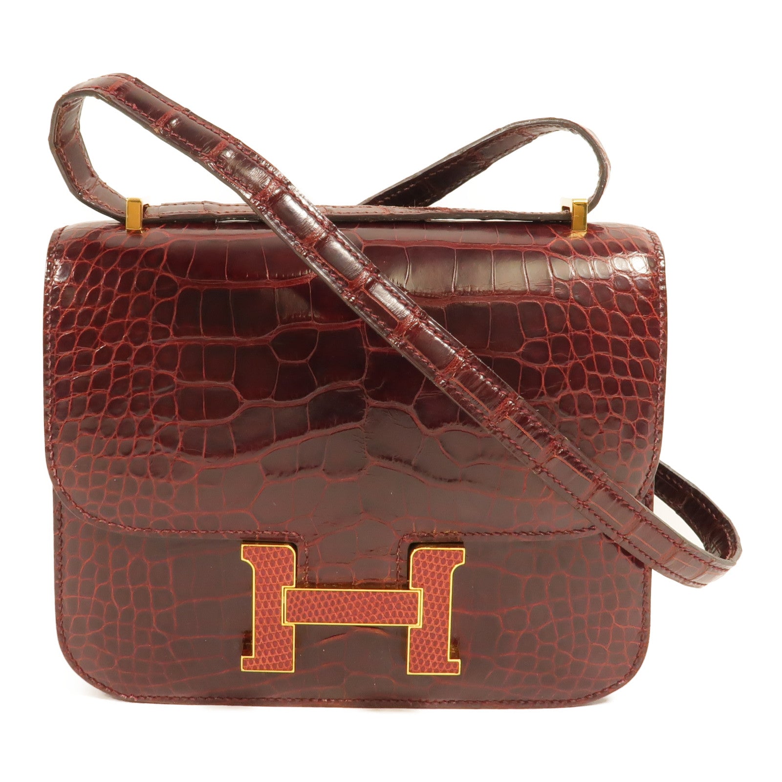 HERMES 鱷魚/蜥蜴皮革Constance Mini肩背袋Bourgogne/Rouge Move