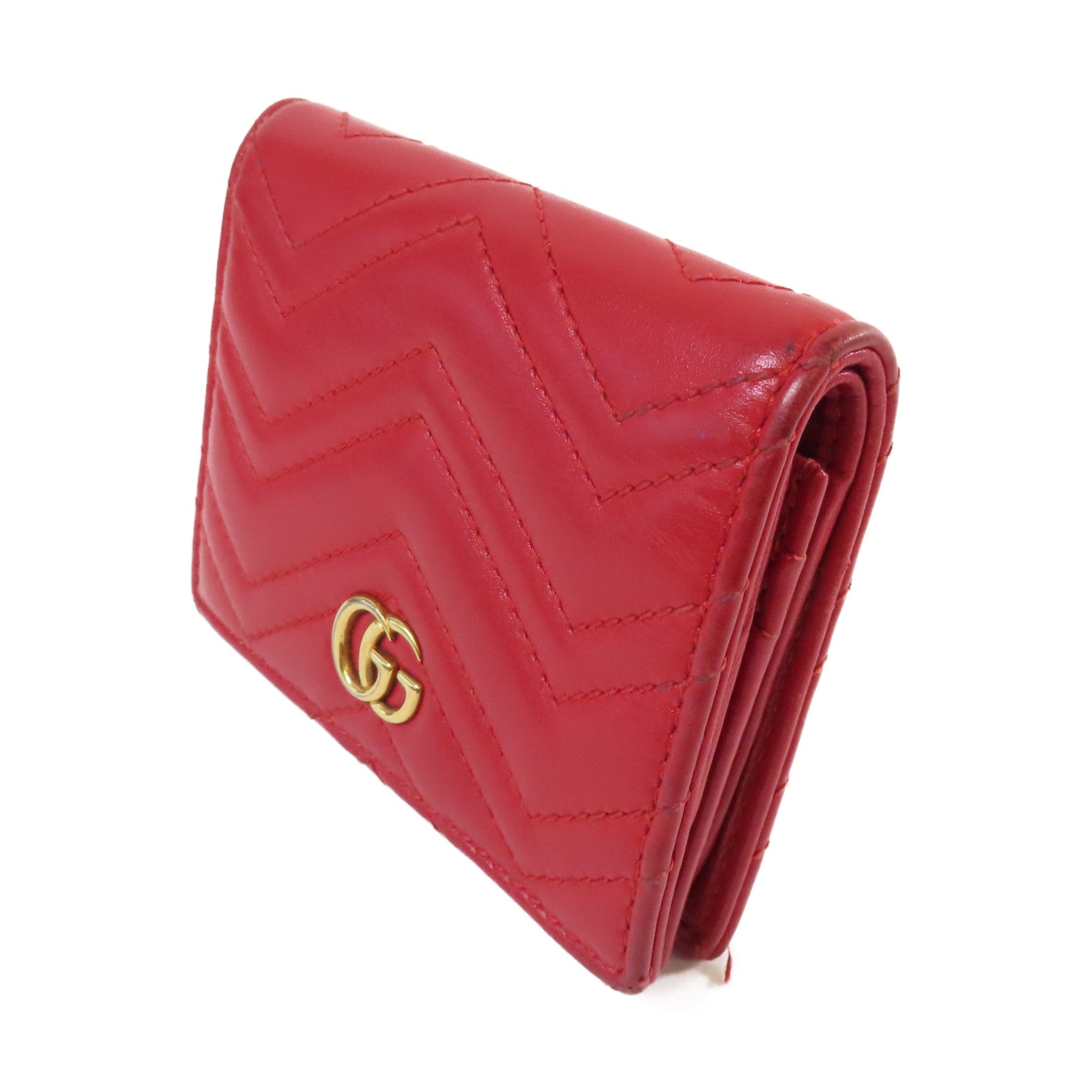 GUCCI 【激減優惠】牛皮皮革GG Marmont bi-fold Mini Wallet金扣短錢包紅色