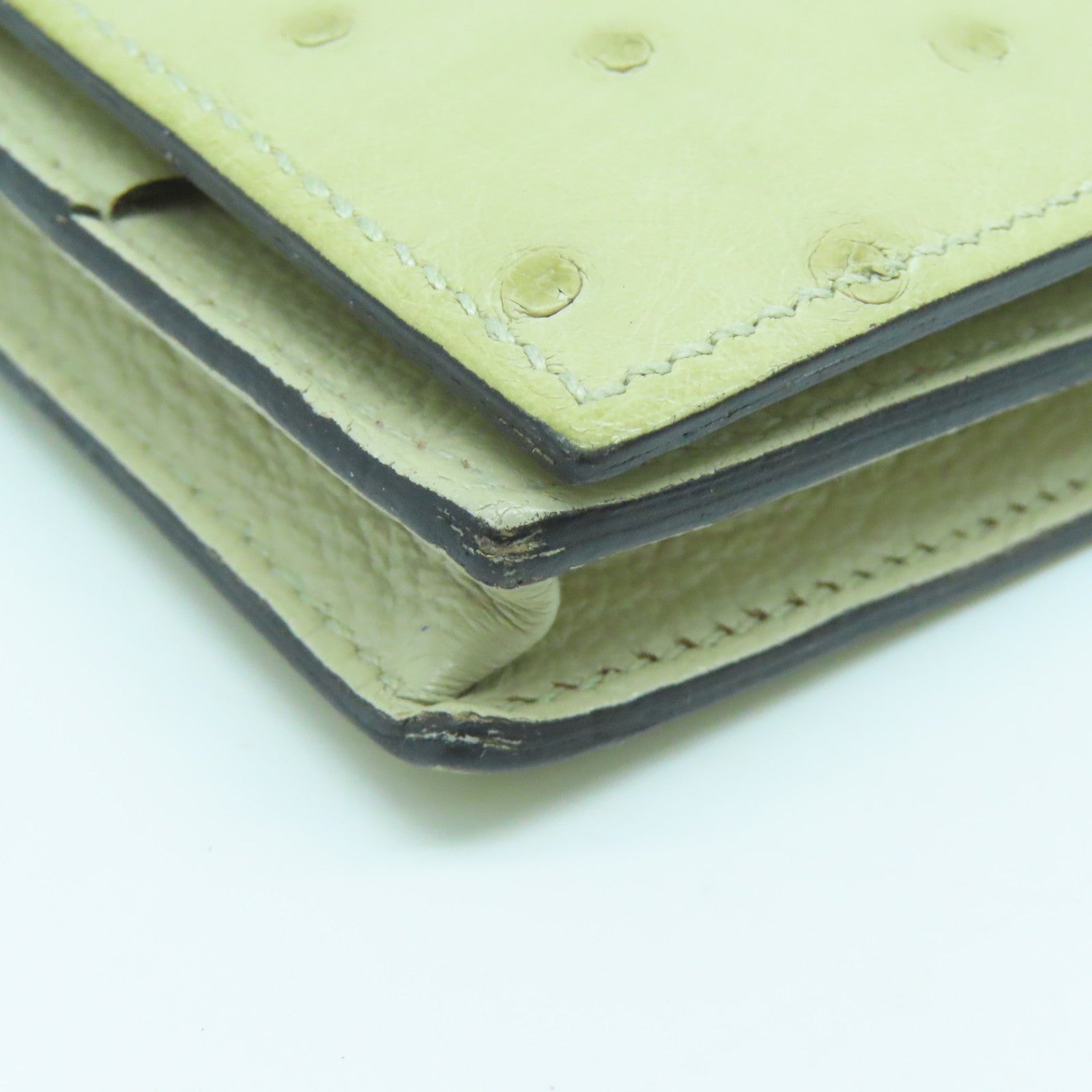 HERMES 驼鸟皮革Bearn W Snap金扣长钱包羊皮纸白色
