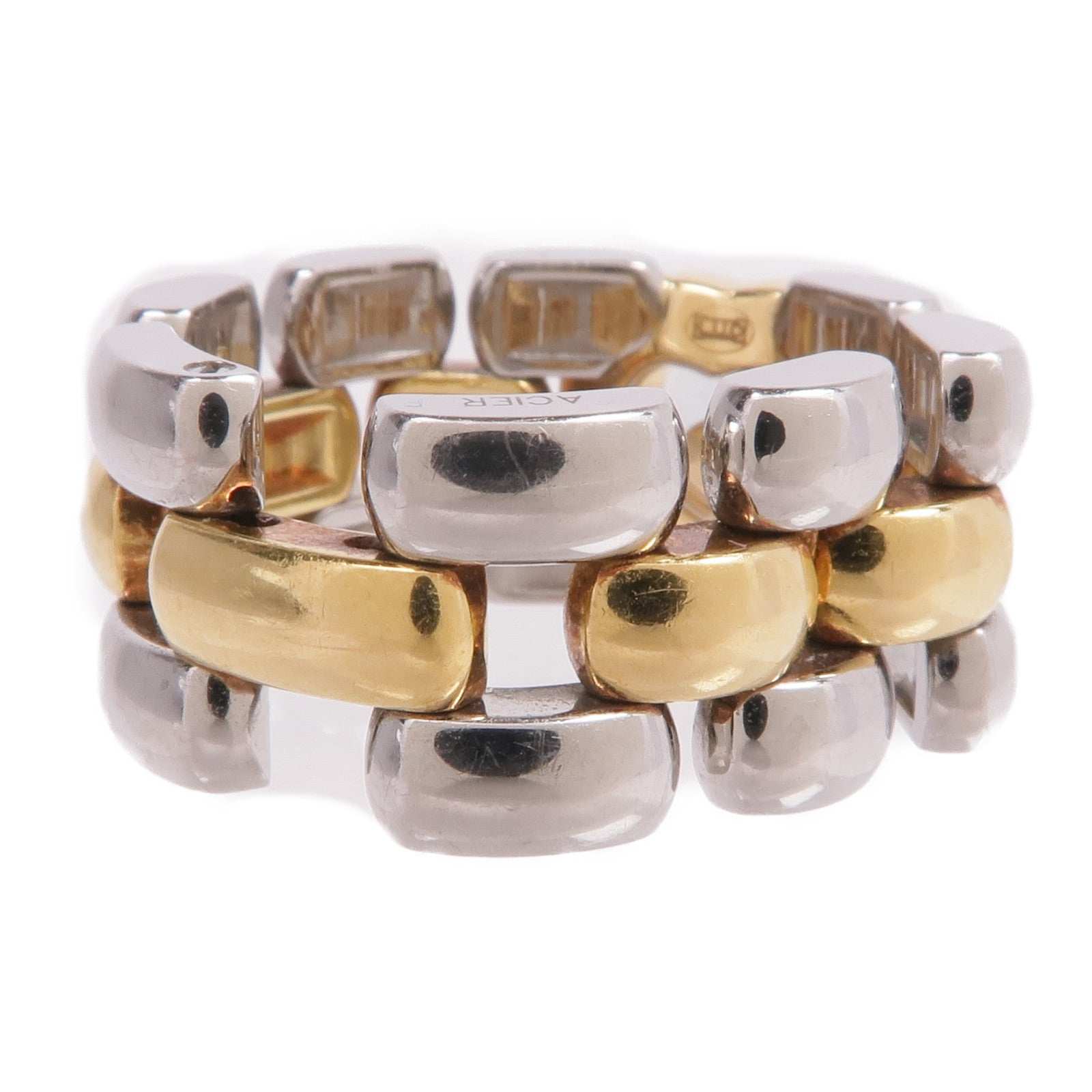 Chopard 18K黃金/不鏽鋼Happy Diamond Ring鑽石戒指US#7