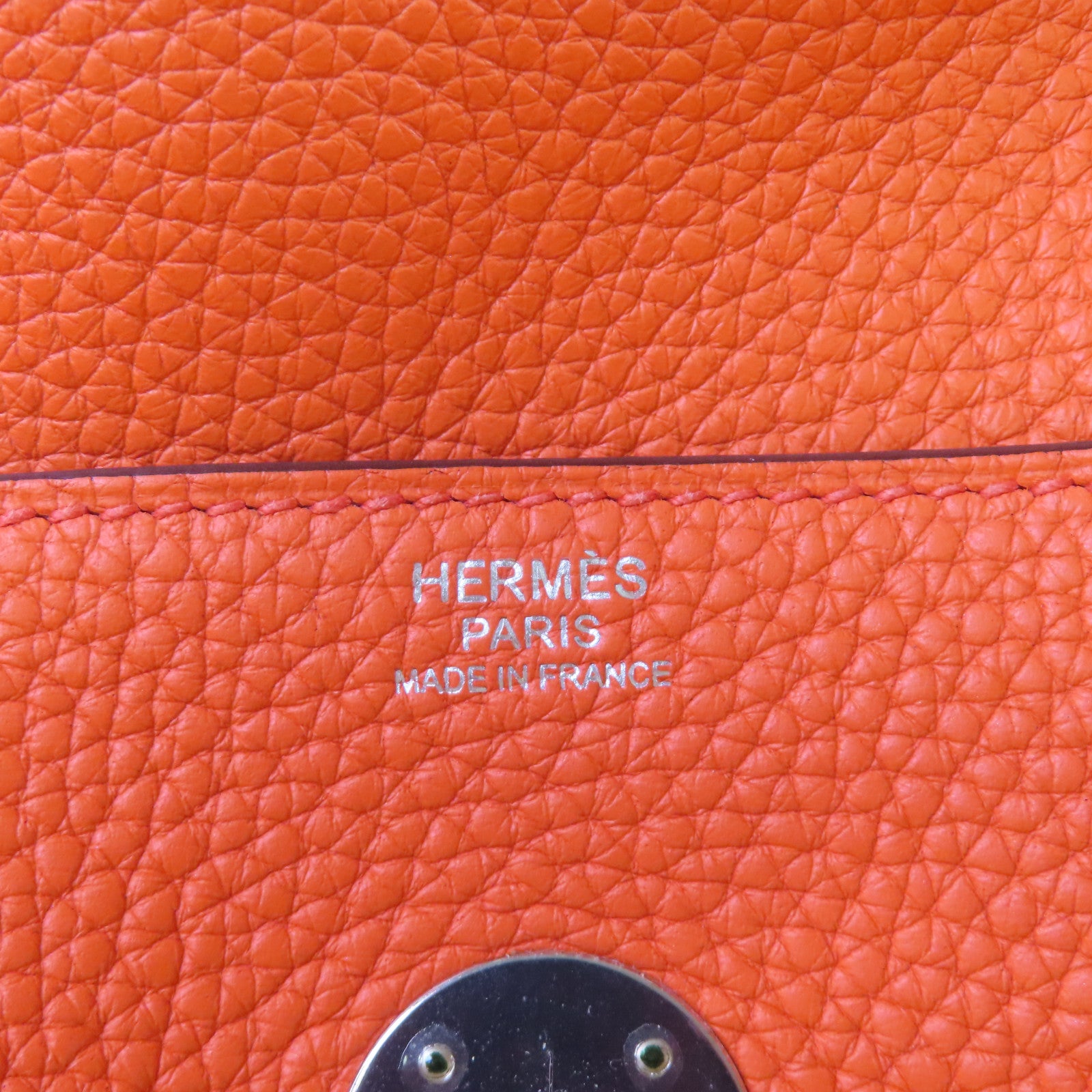 HERMES Clemence皮革Lindy 30 Shoulder Bag銀扣肩背袋8V Orange Poppy/罌粟花橘色