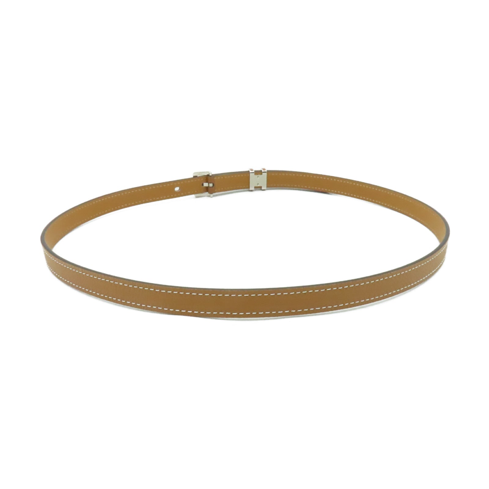 HERMES 【激減優惠】Epsom皮革Pop H Belt銀扣皮帶啡色