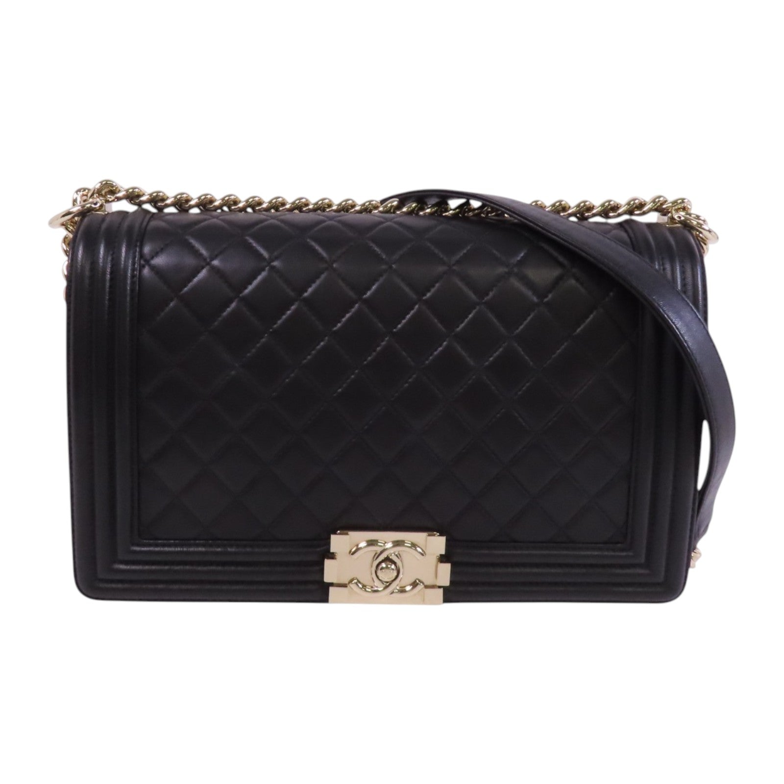 CHANEL 羊皮皮革Boy Chanel 28金扣鏈帶肩背袋