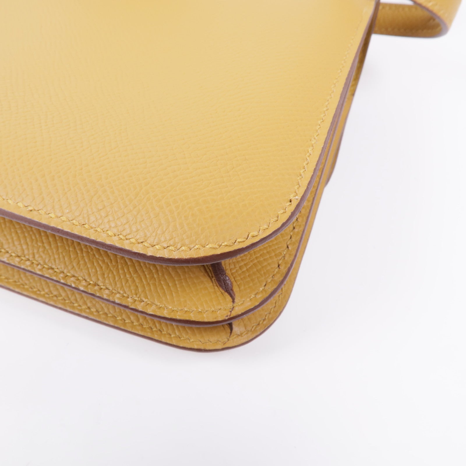 HERMES Epsom皮革Constance Mini銀扣肩背袋Sesame/Noir