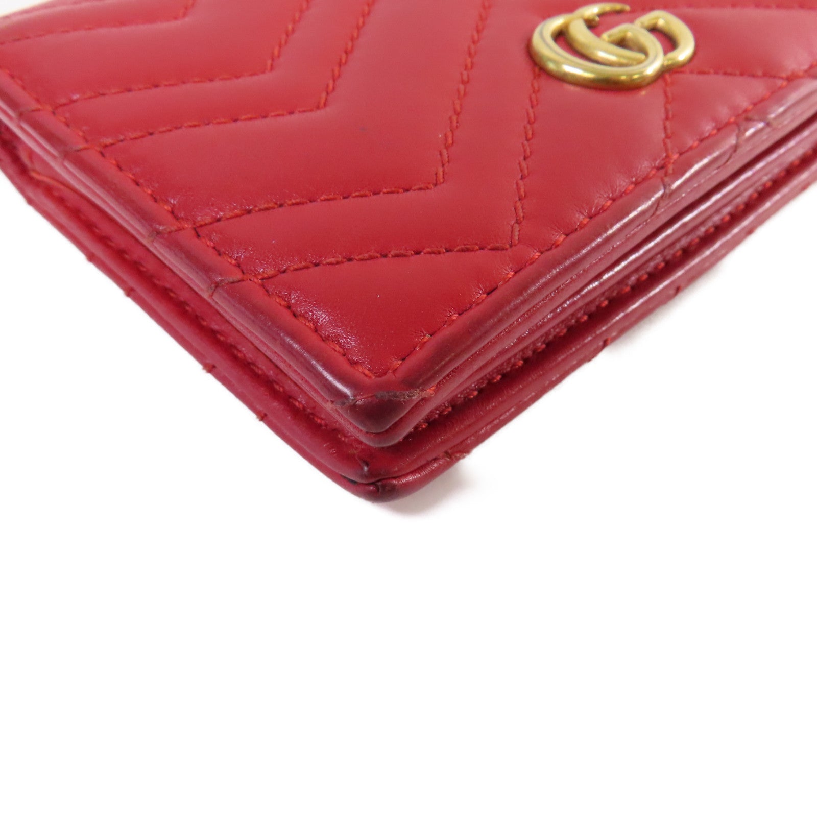 GUCCI 【激減優惠】牛皮皮革GG Marmont bi-fold Mini Wallet金扣短錢包紅色