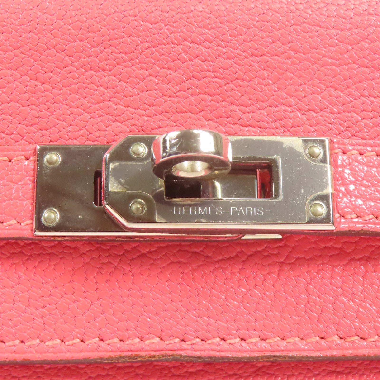 HERMES Chevre皮革Kelly Wallet銀扣長錢包Rose Lipstick