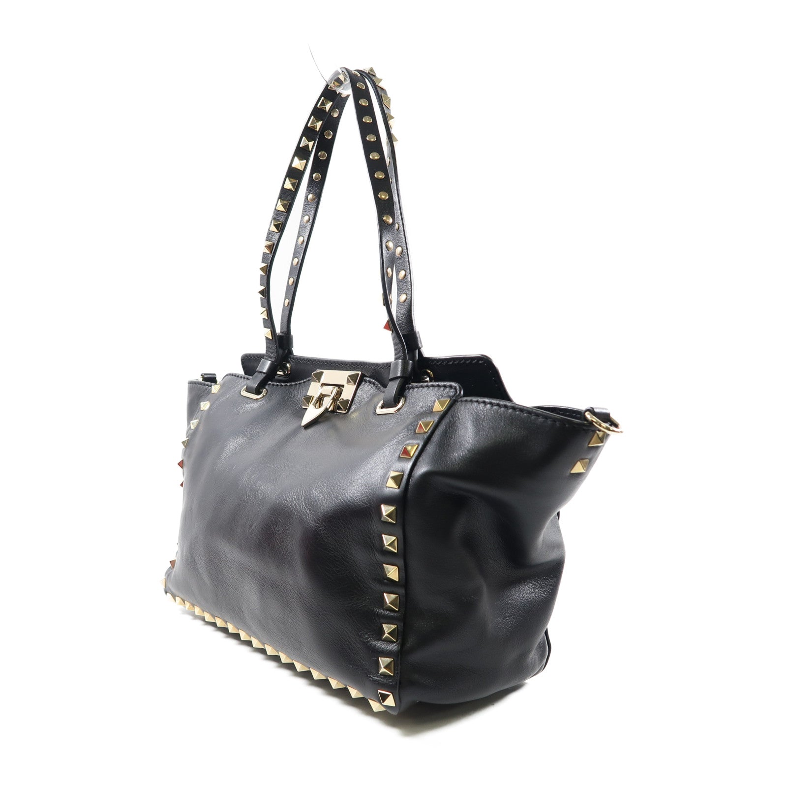 Valentino 牛皮皮革2 Way Shoulder金扣手挽肩背兩用袋黑色
