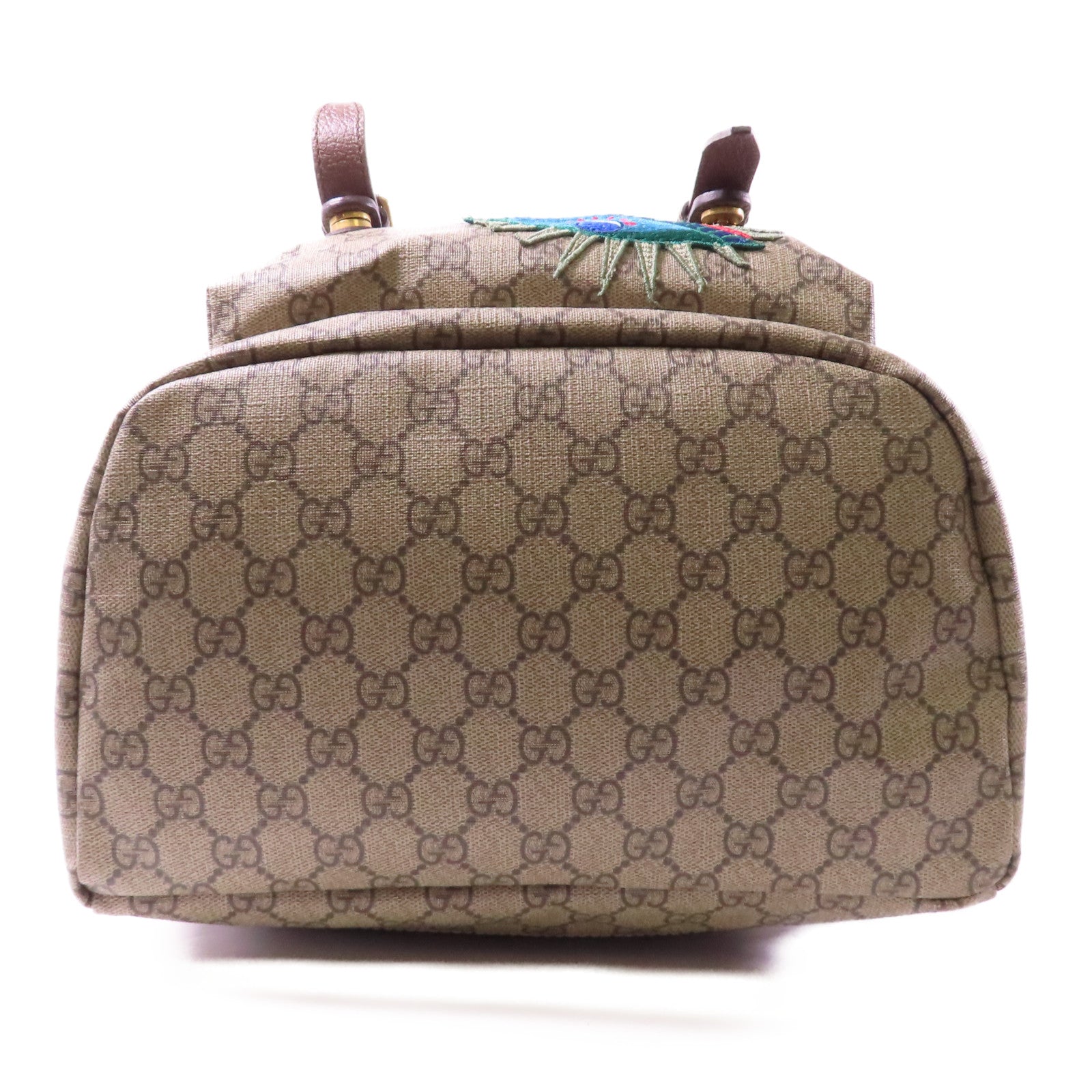 GUCCI 塗層帆布GG Supreme Embroider Rucksack金扣背包啡色