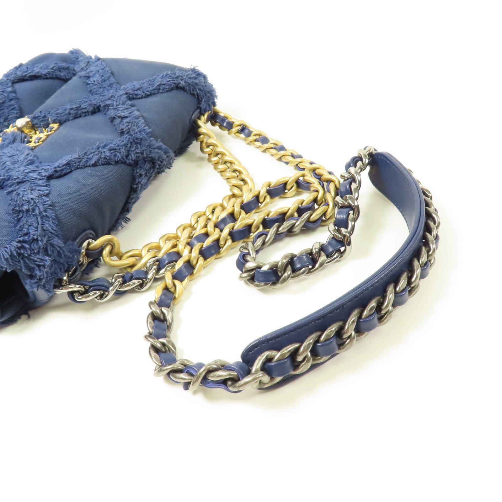 CHANEL 【激減優惠】帆布Chanel 19金扣鏈帶手挽肩背兩用袋