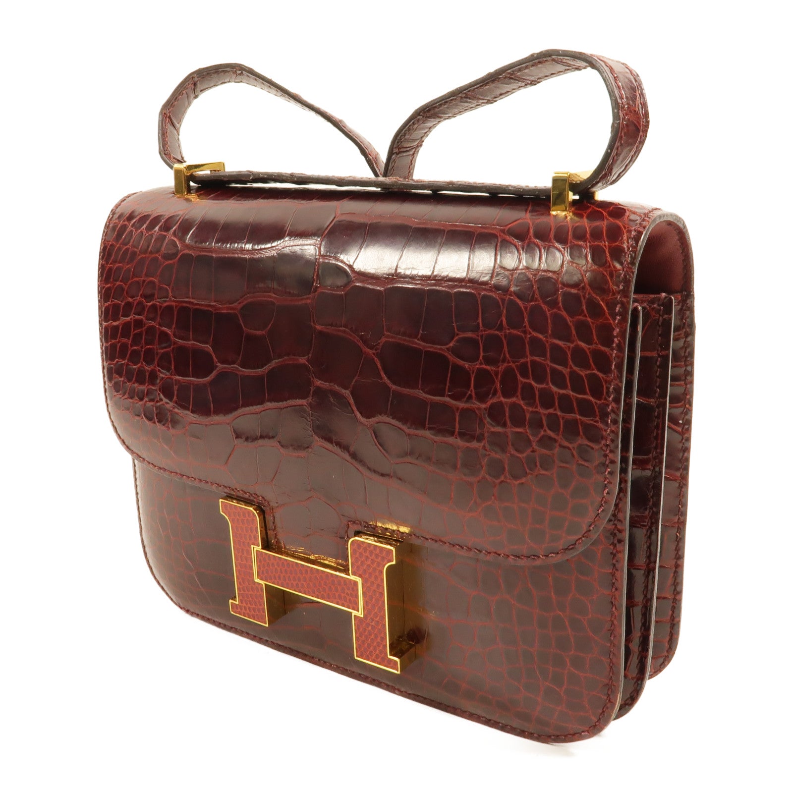 HERMES 鱷魚/蜥蜴皮革Constance Mini肩背袋Bourgogne/Rouge Move