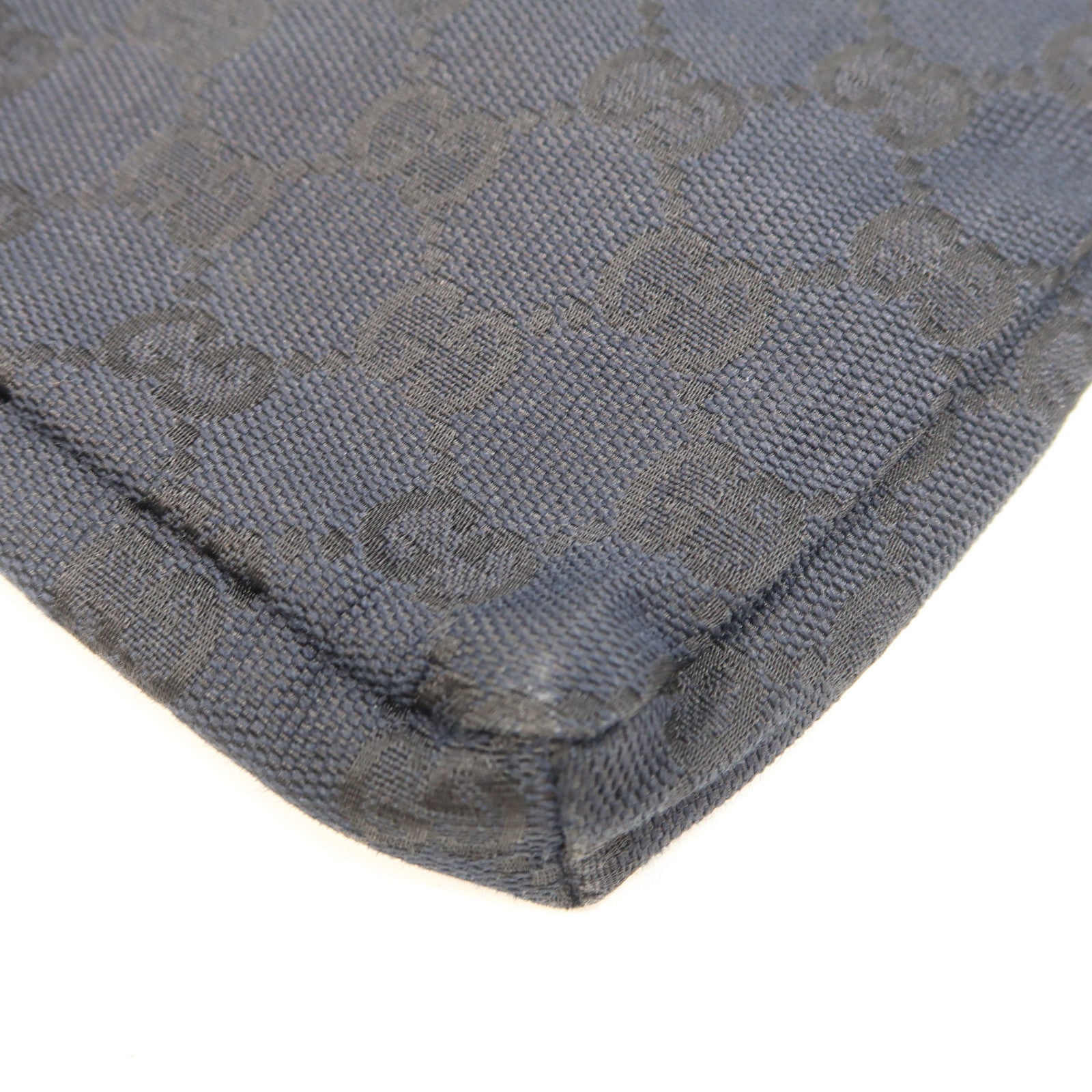 GUCCI 帆布/皮革Waist Bag銀扣腰包深藍色/黑色