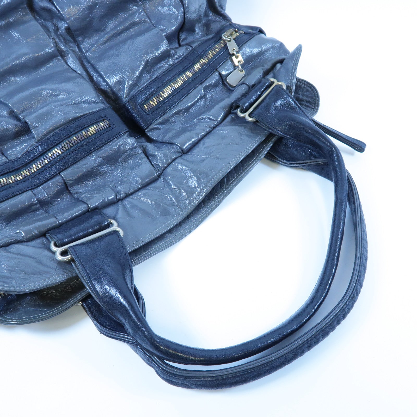 SEE BY CHLOE 【激減優惠】漆皮皮革2 Way Shoulder Bag金扣手挽肩背兩用袋灰色