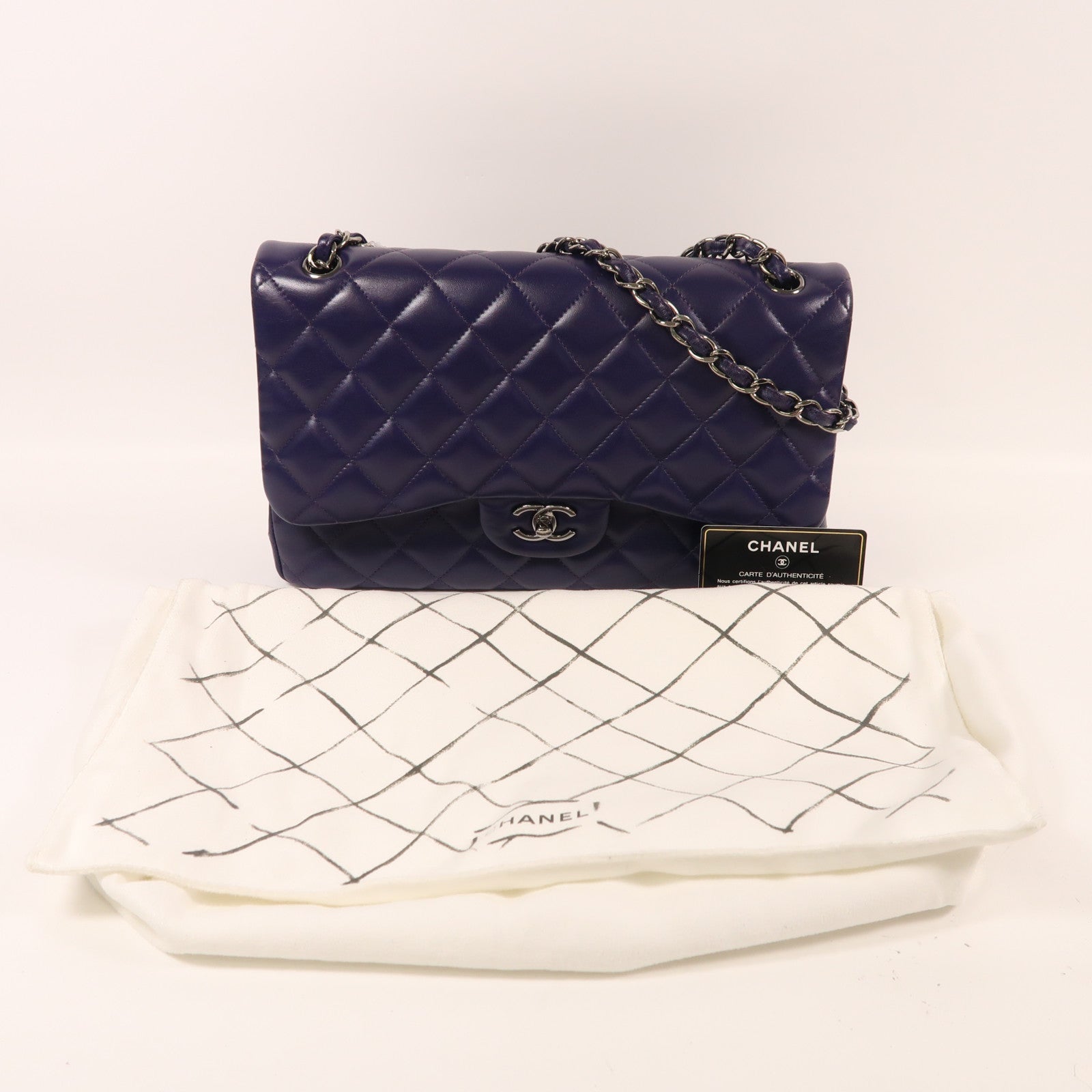 CHANEL 【激減優惠】羊皮皮革Chain Shoulder銀扣鏈帶肩背袋紫色