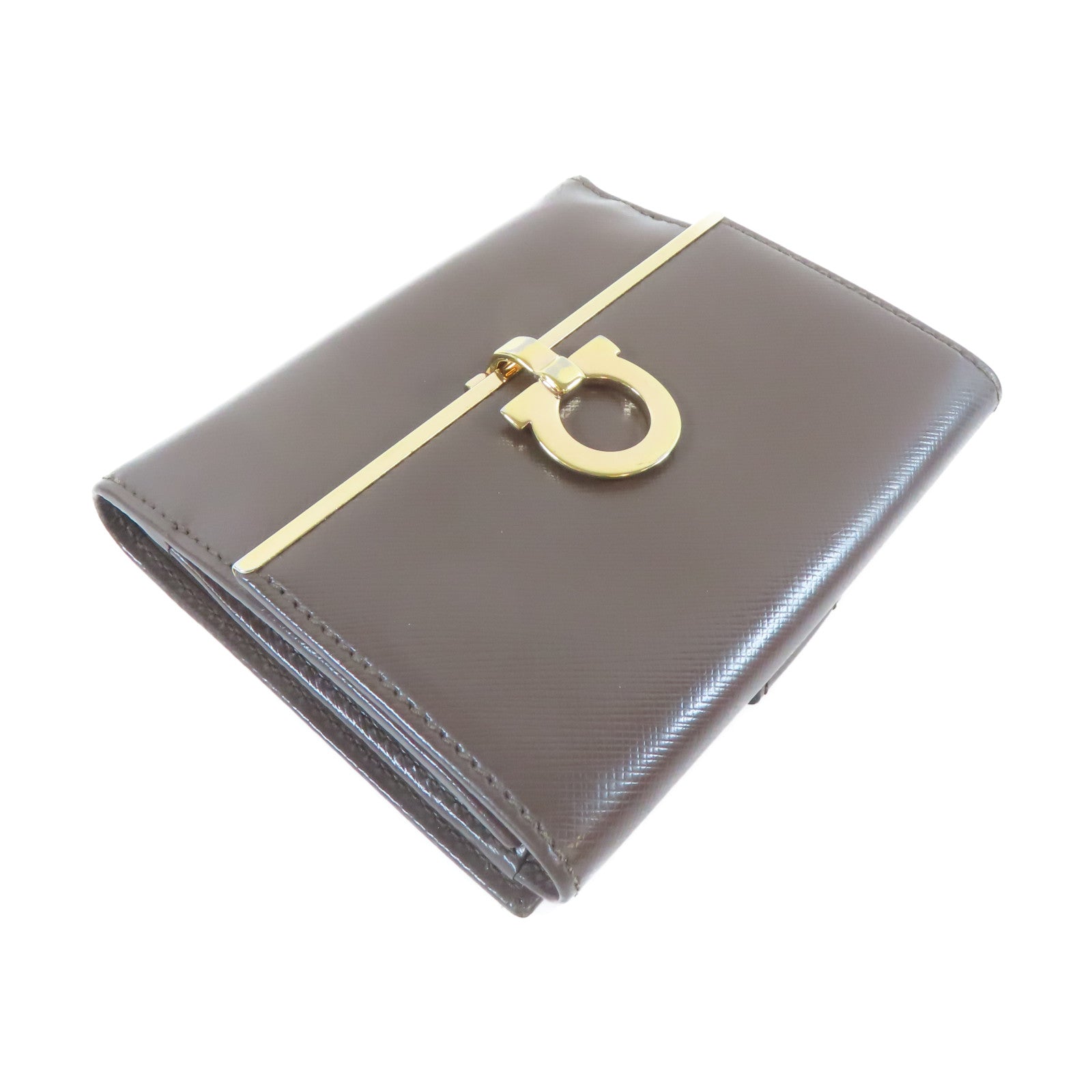 Salvatore Ferragamo 【激減優惠】牛皮皮革Bifold Wallet金扣錢包啡色