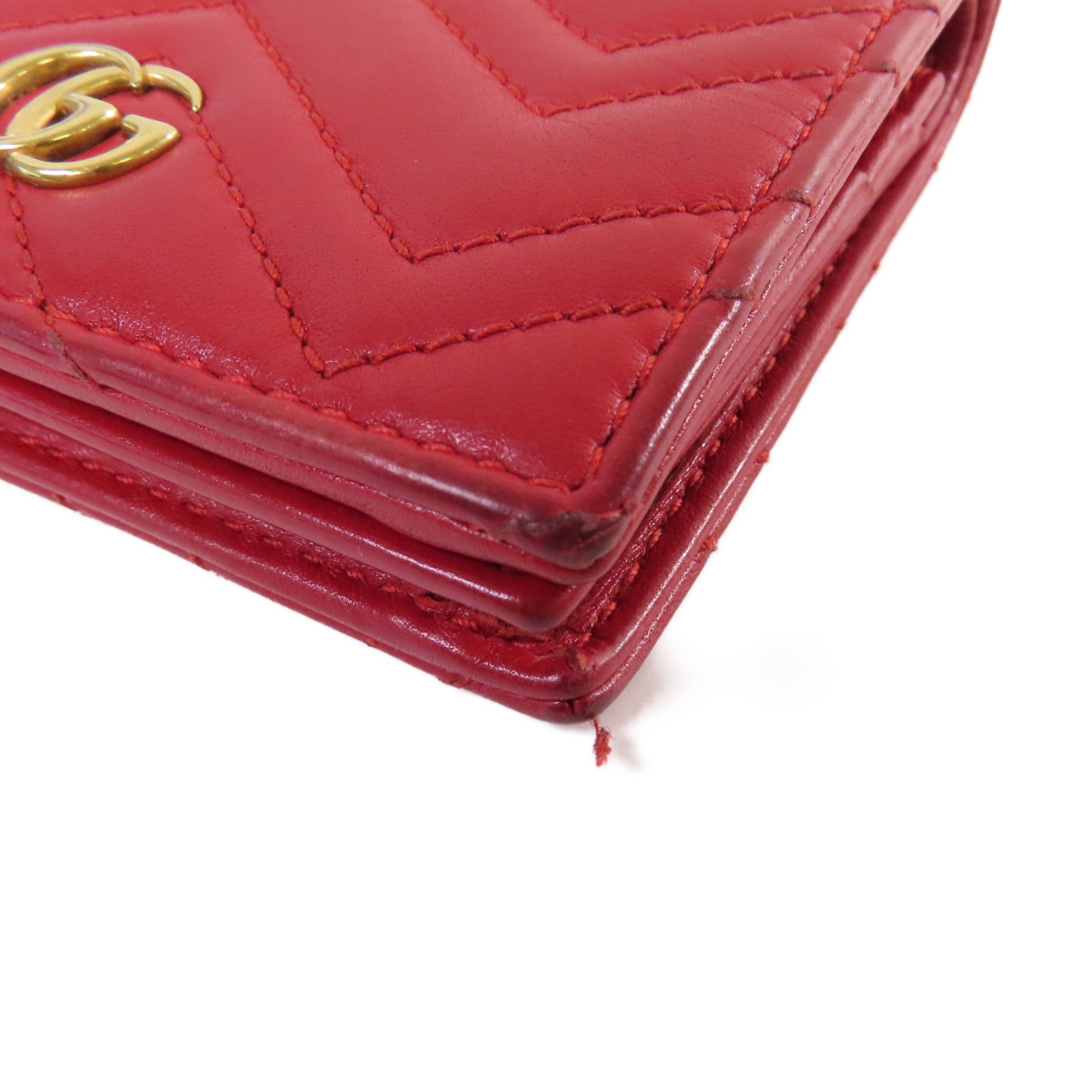GUCCI 【激減優惠】牛皮皮革GG Marmont bi-fold Mini Wallet金扣短錢包紅色