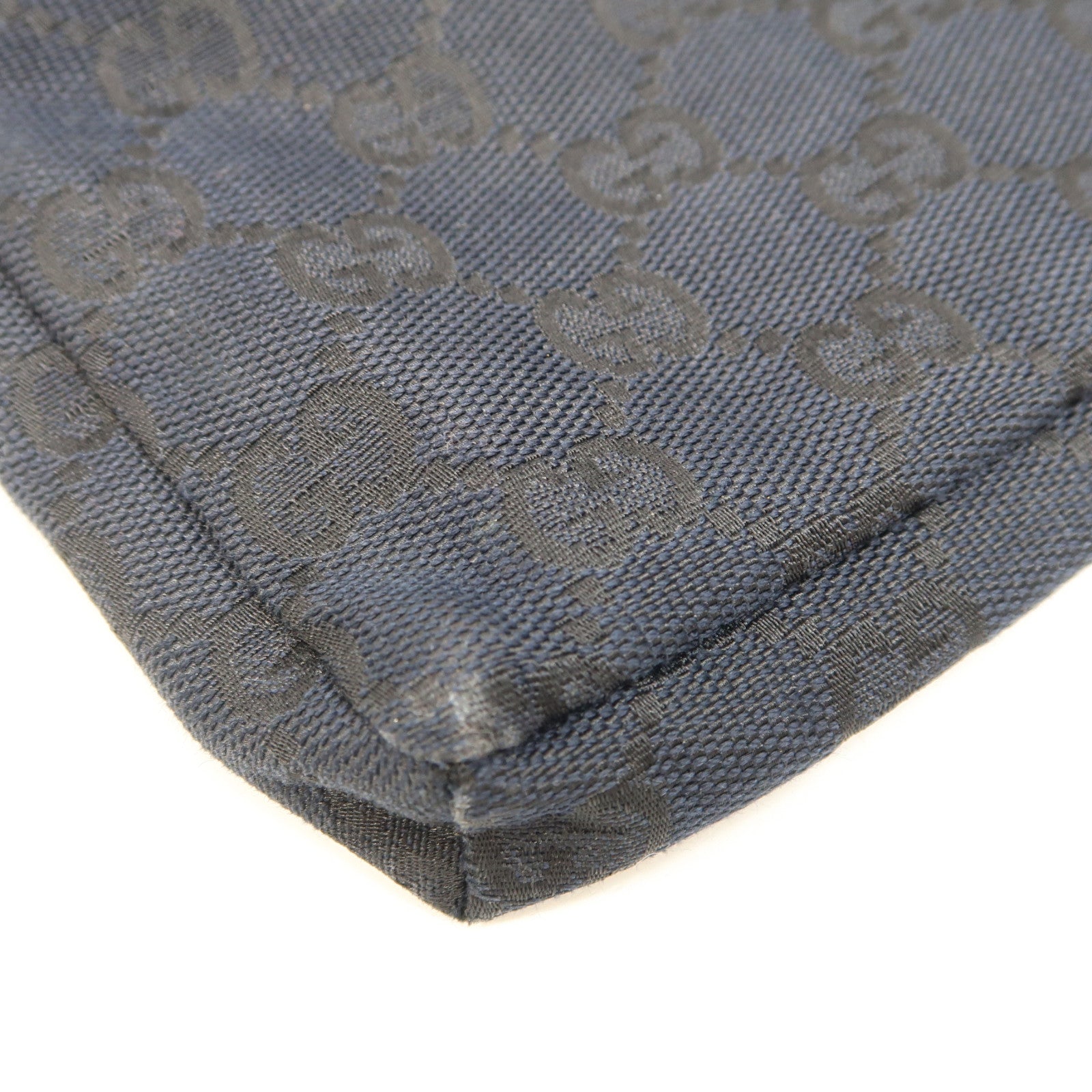 GUCCI 帆布/皮革Waist Bag銀扣腰包深藍色/黑色