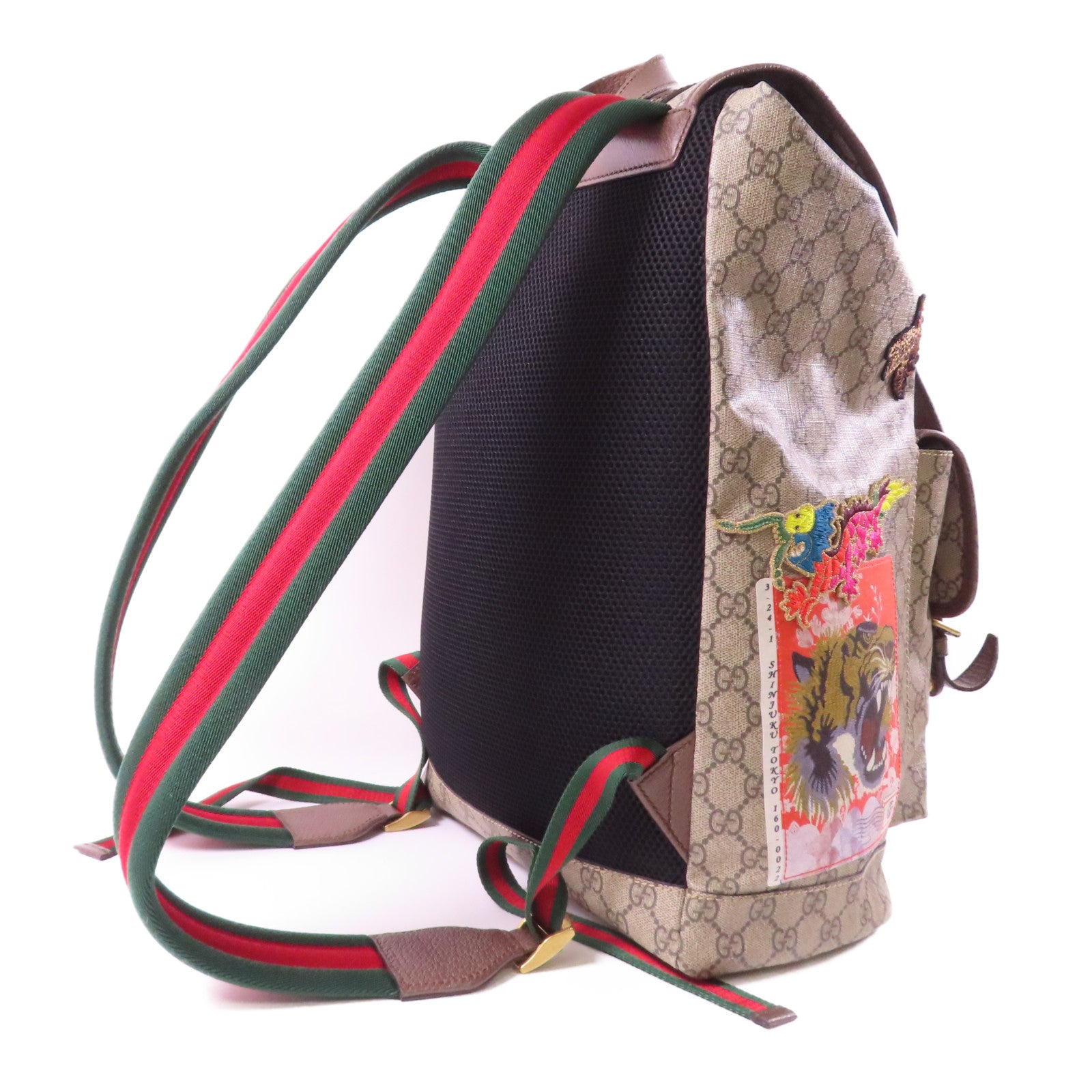 GUCCI 塗層帆布GG Supreme Embroider Rucksack金扣背包啡色