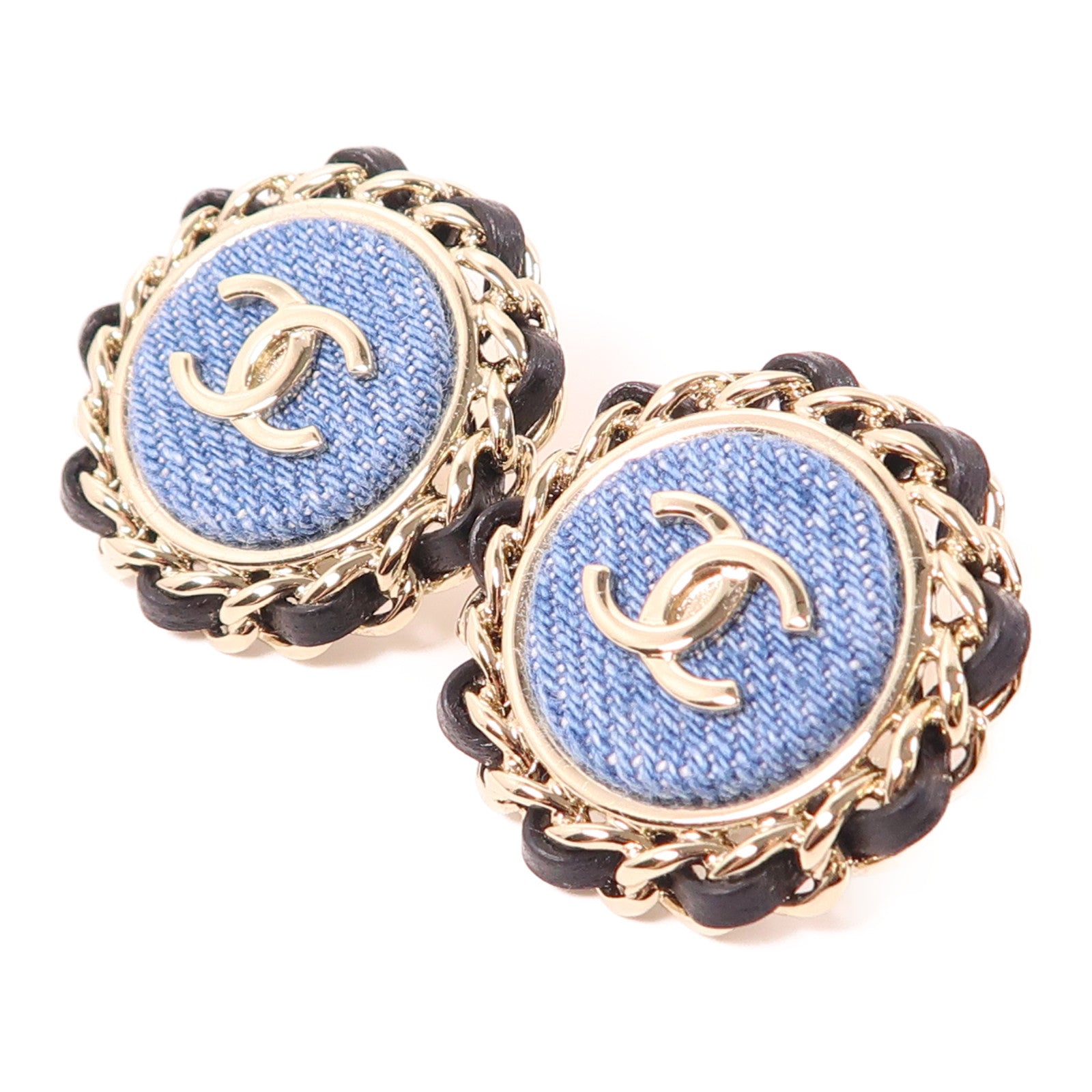 CHANEL 牛仔布/金屬Earrings耳環