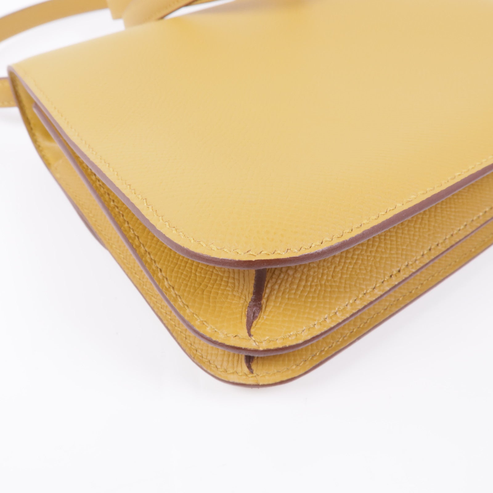HERMES Epsom皮革Constance Mini銀扣肩背袋Sesame/Noir