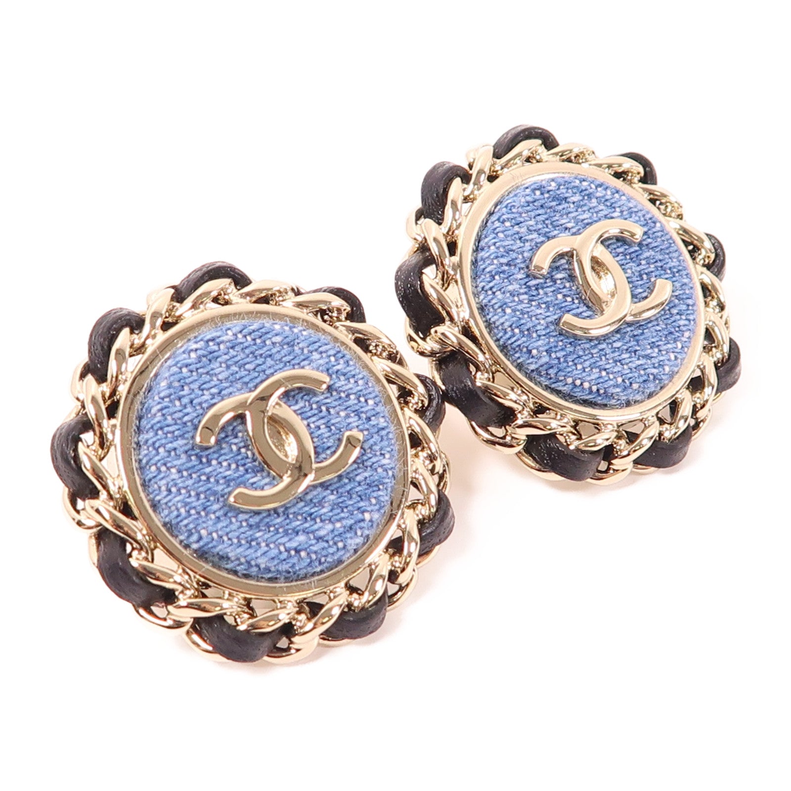 CHANEL 牛仔布/金屬Earrings耳環