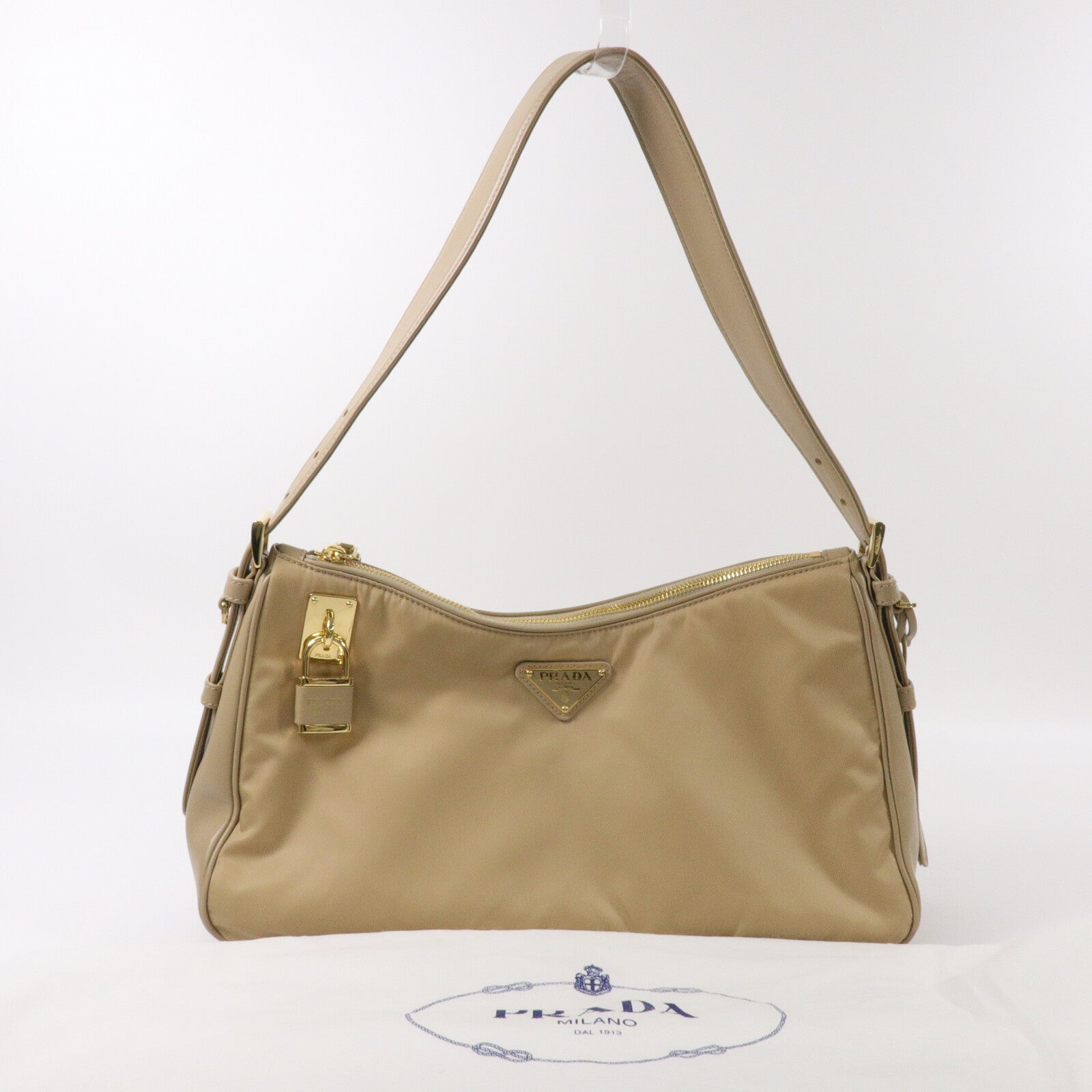 PRADA Re-Nylon/皮革Aimee Padlock Large肩背袋