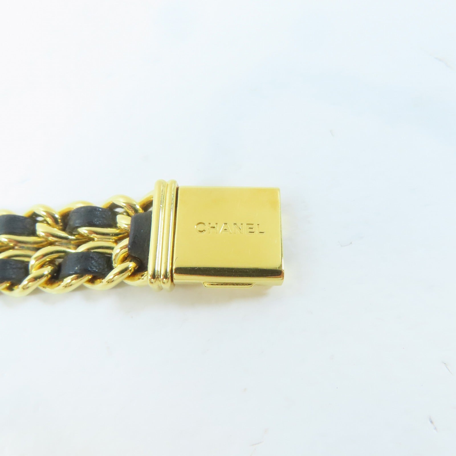 CHANEL Premiere M鍍金/皮革手錶石英機芯黑色#15cm