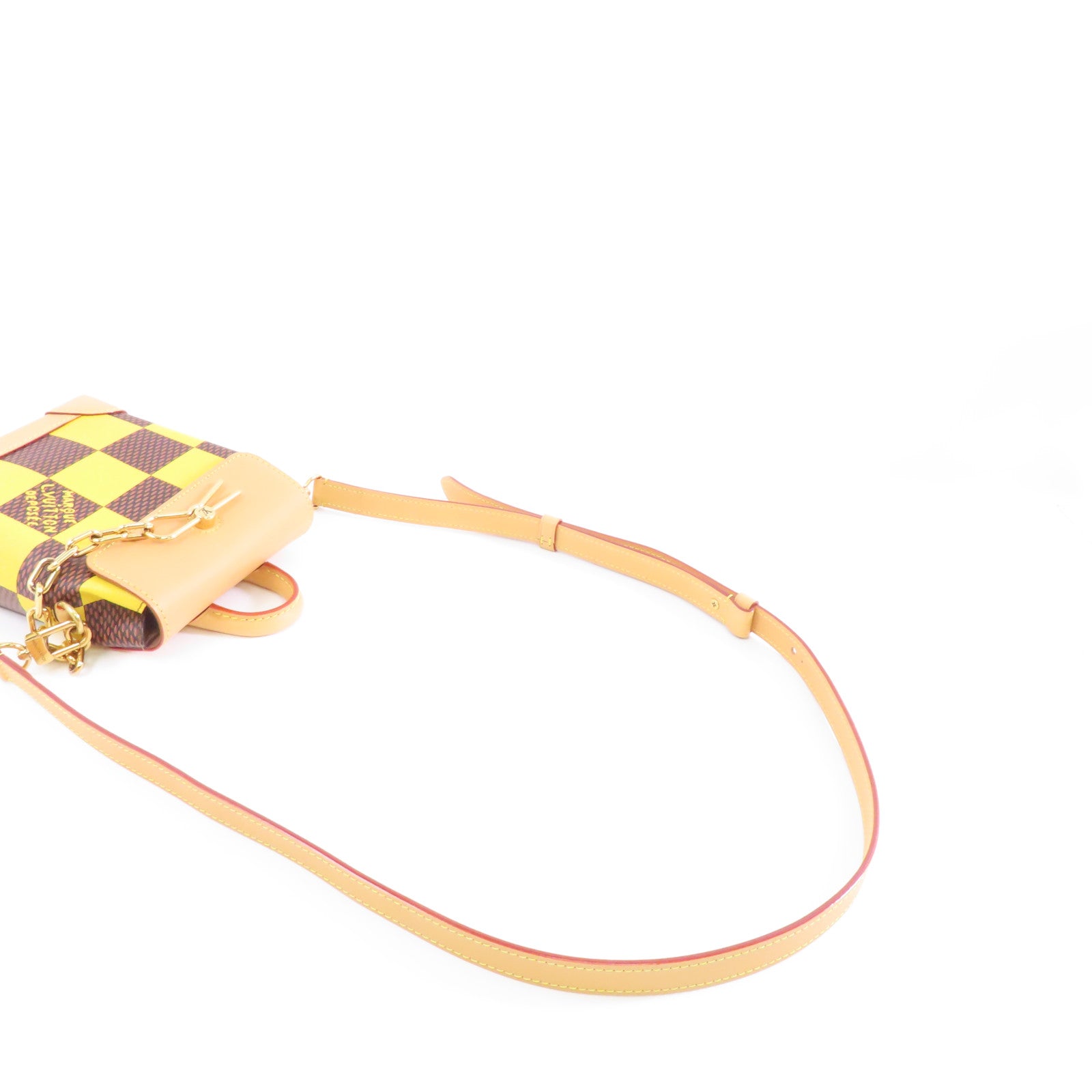 LOUIS VUITTON Damier Pop Nano Steamer金扣手挽肩背兩用袋黃色