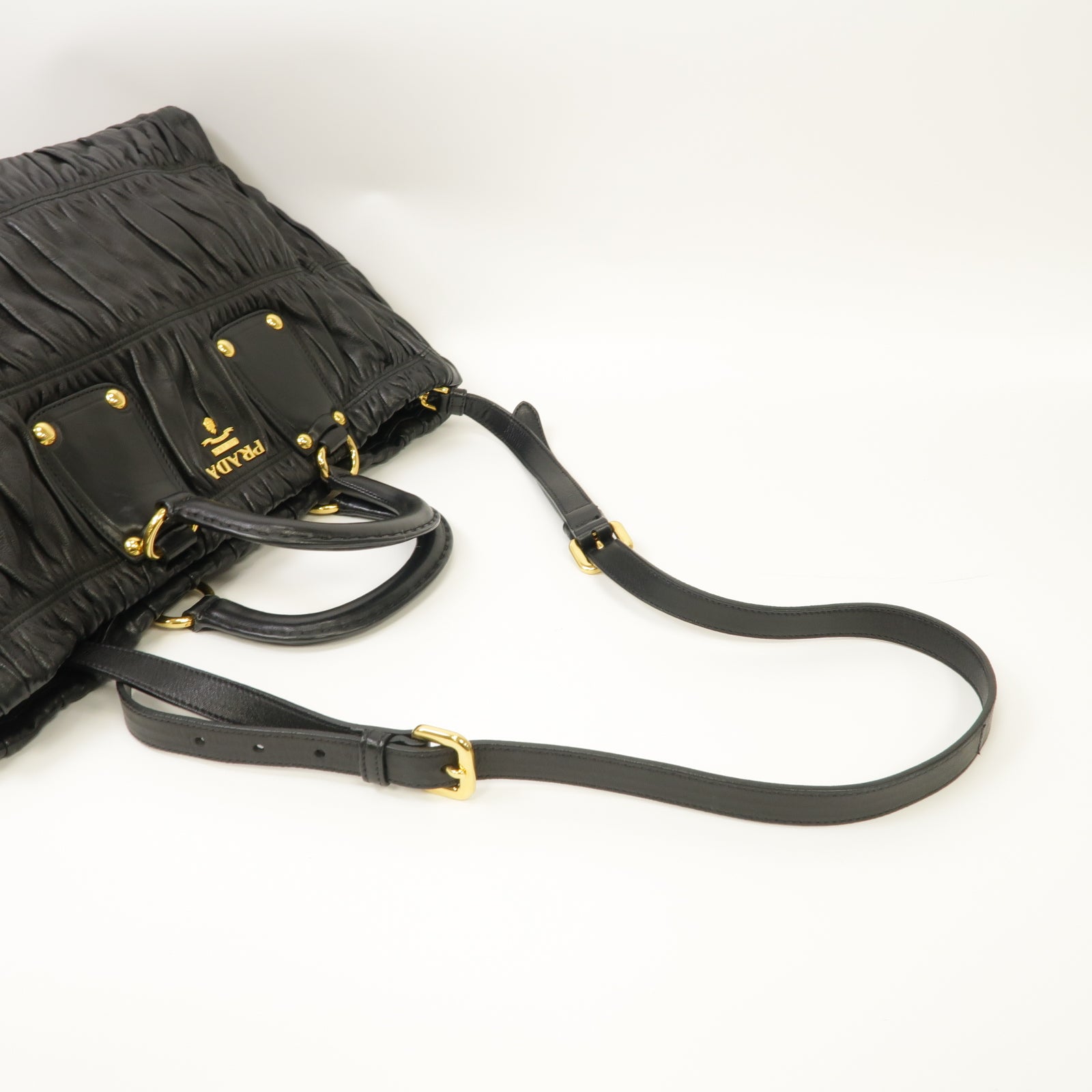 PRADA 牛皮皮革2way Shoulder Bag金扣手挽肩背兩用袋黒色