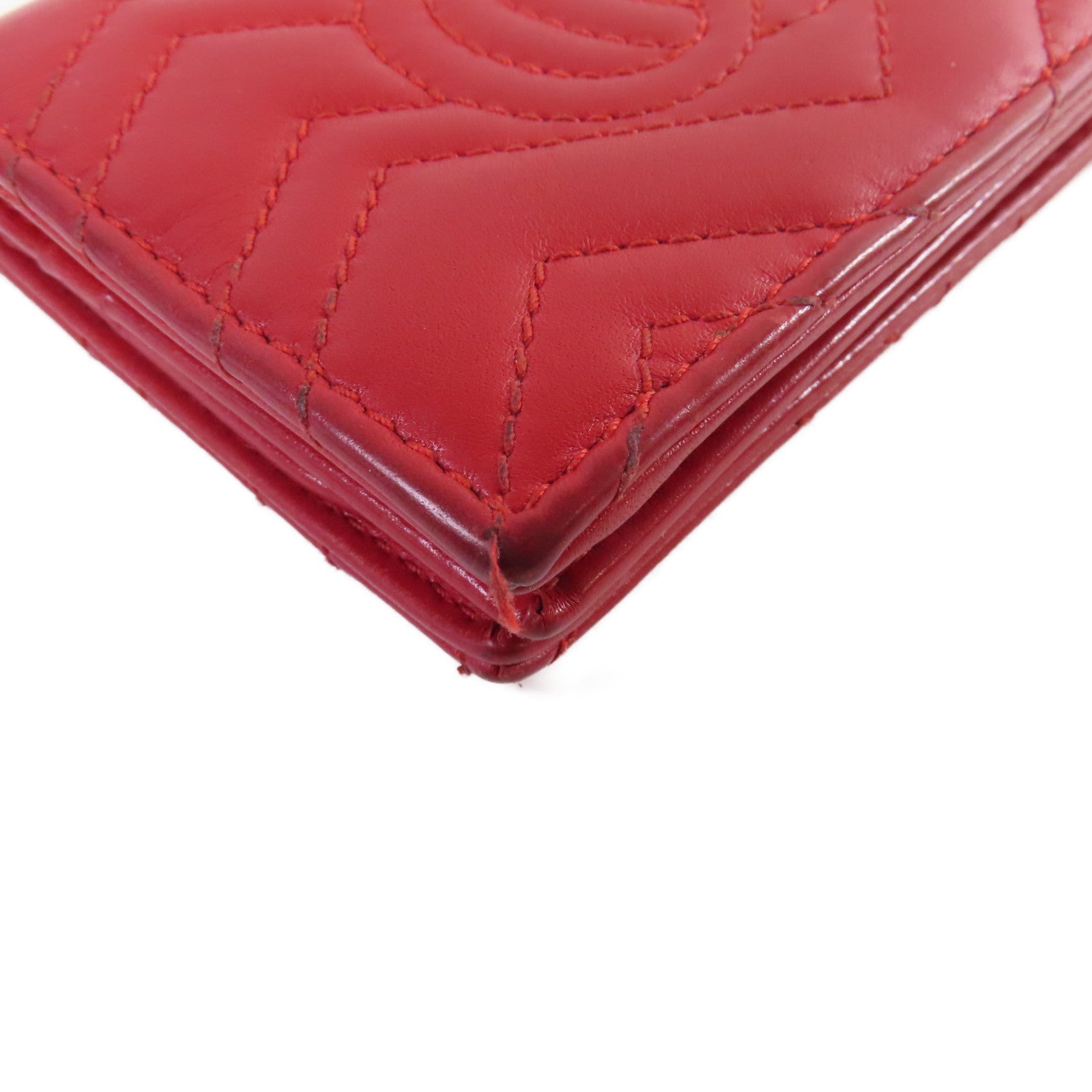 GUCCI 【激減優惠】牛皮皮革GG Marmont bi-fold Mini Wallet金扣短錢包紅色