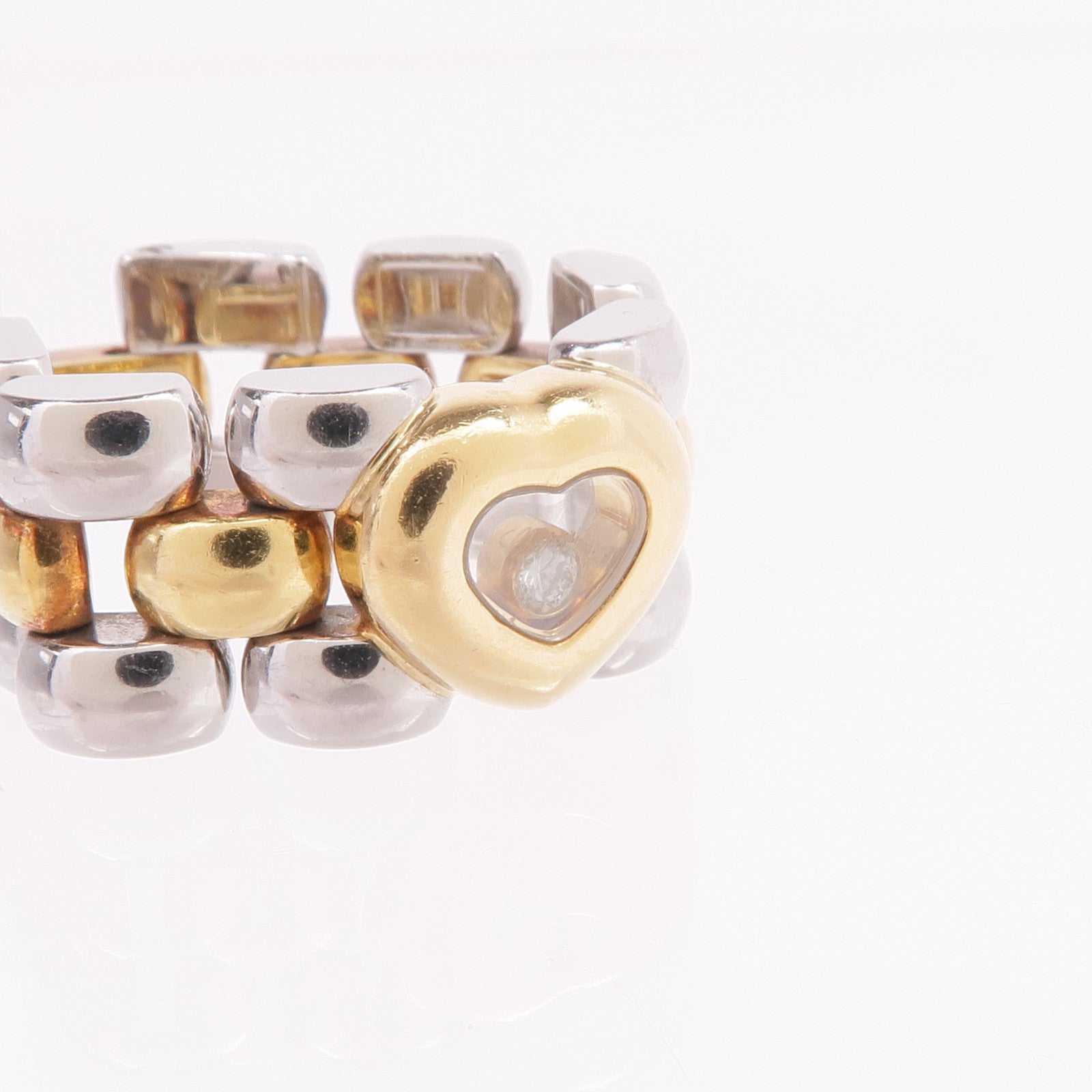 Chopard 18K黃金/不鏽鋼Happy Diamond Ring鑽石戒指US#7
