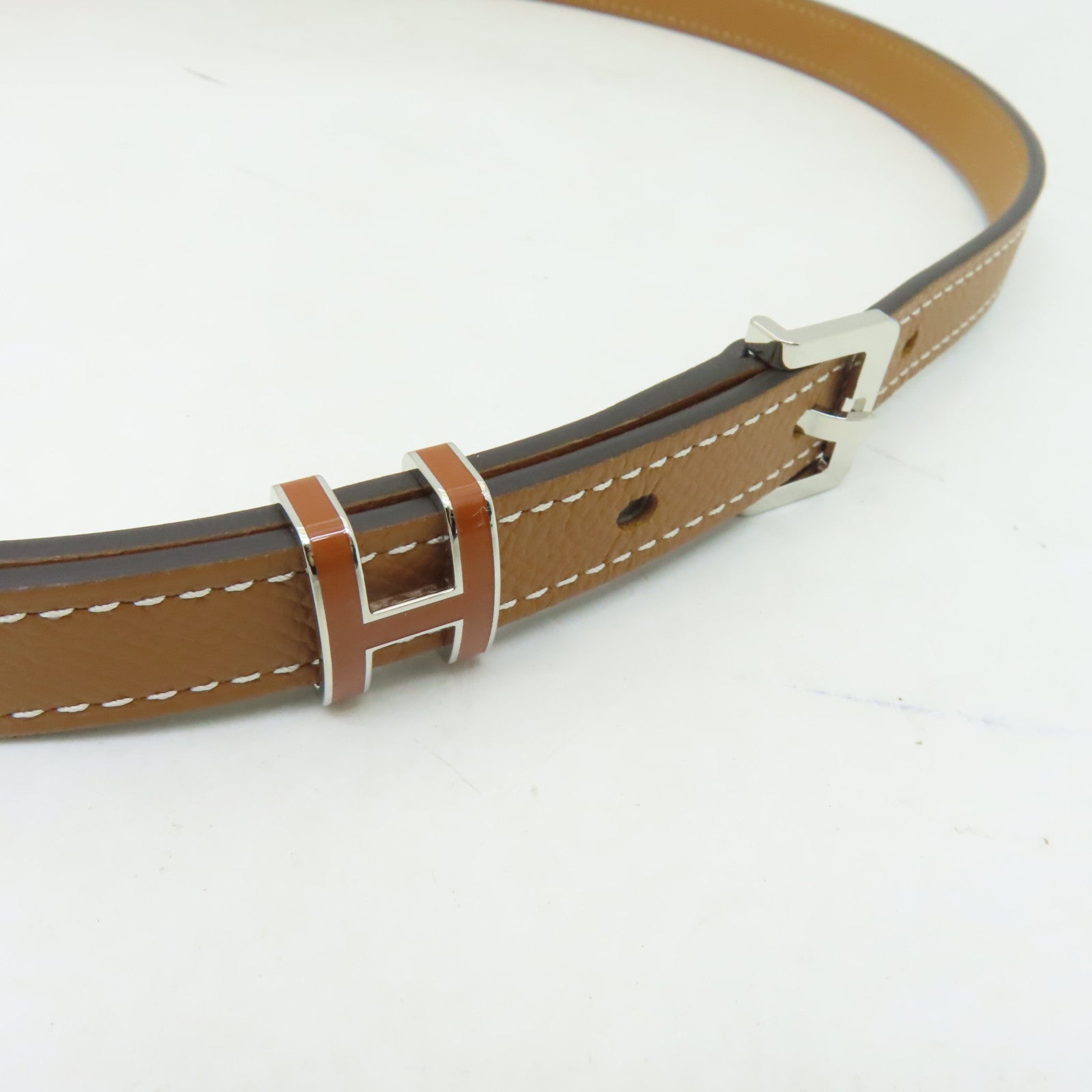 HERMES 【激減優惠】Epsom皮革Pop H Belt銀扣皮帶啡色